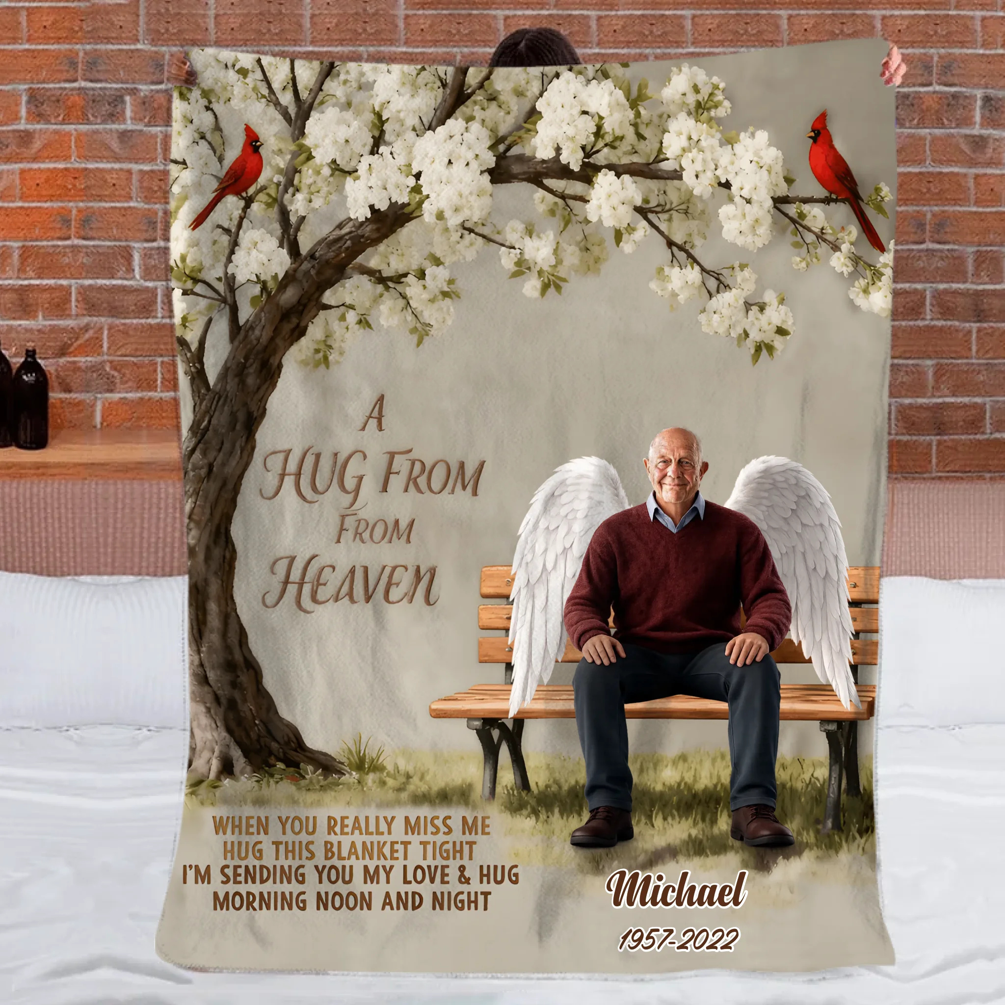 A Hug From Heaven Customized Blanket - Personalized Text/Name And Year - Memorial Gifts For Him/Her, Family, Friends