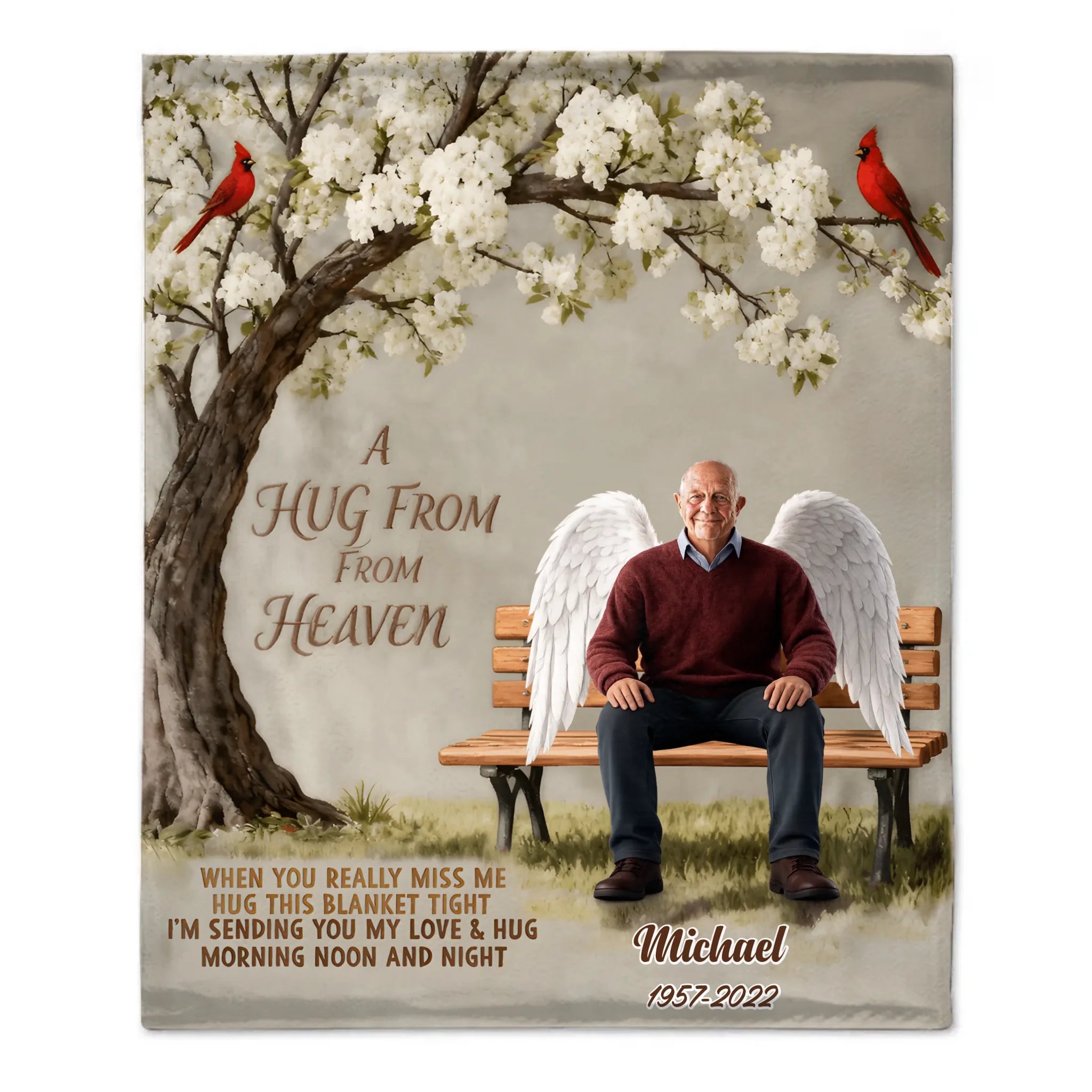 A Hug From Heaven Customized Blanket - Personalized Text/Name And Year - Memorial Gifts For Him/Her, Family, Friends