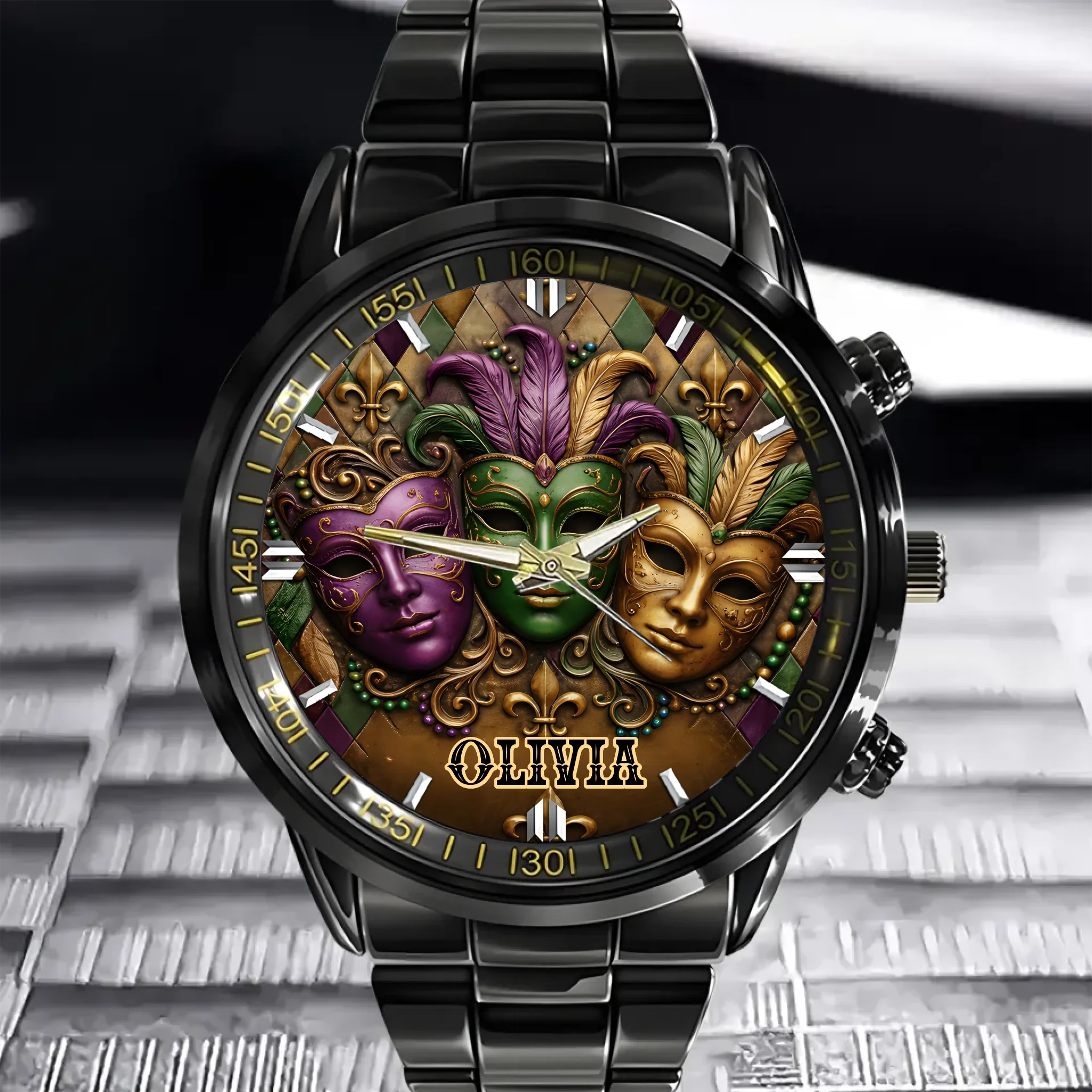Mardi Gras Fleur de Lis Customized Watch - Personalized Name – Gift For Friends