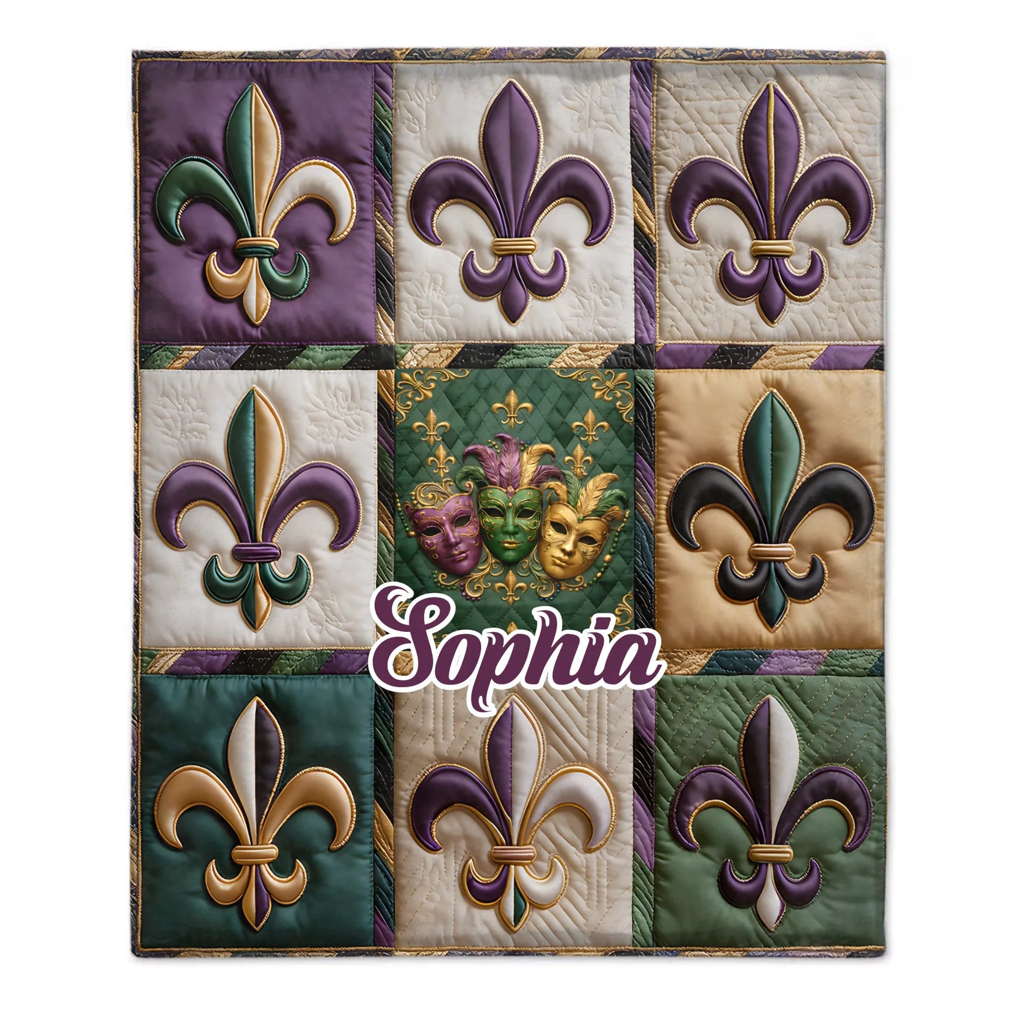 Fleur De Lis Mardi Gras Customized Blanket - Personalized Name - Holiday Gift for Friends