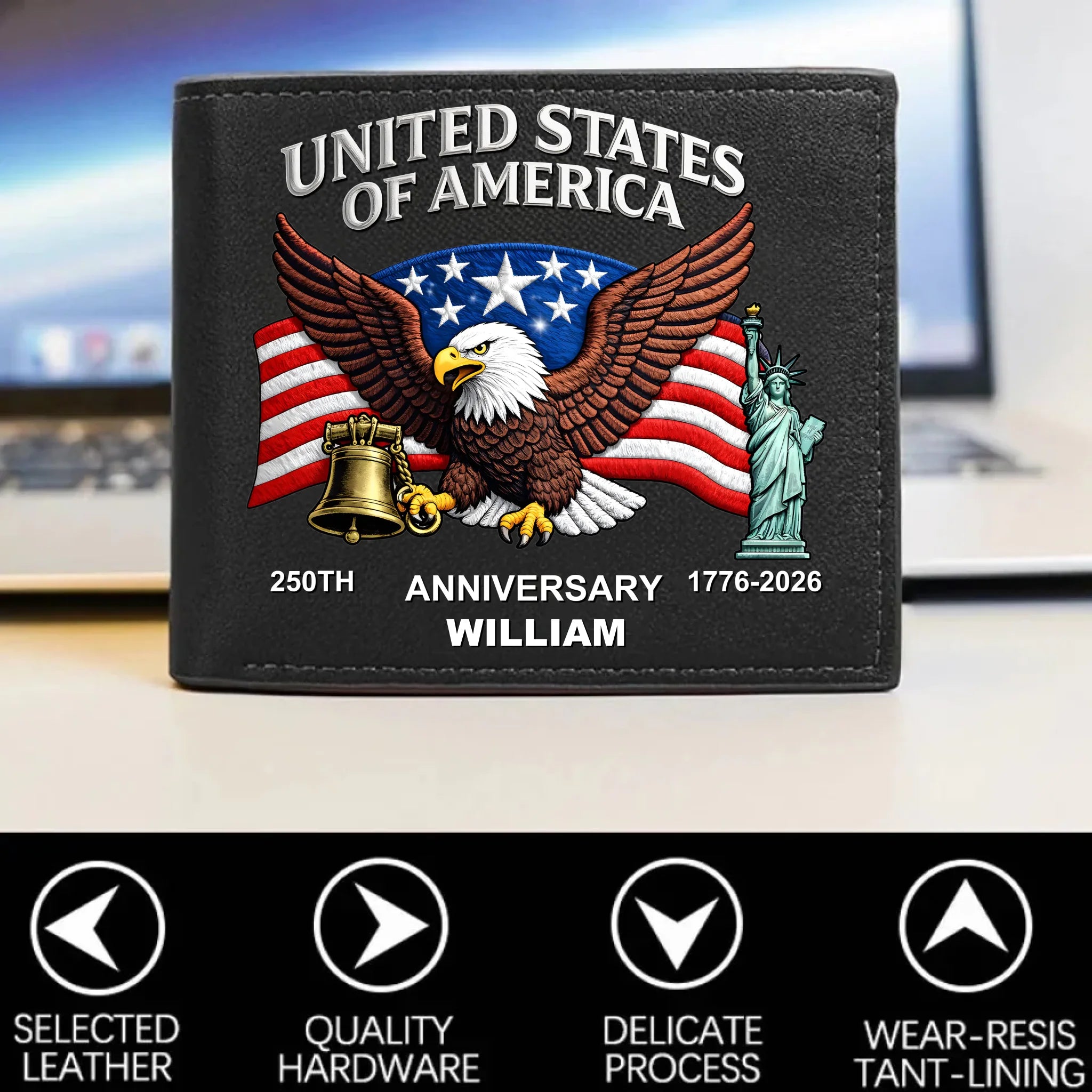 250th Anniversary Customized Wallet - Personalized Name - Gift For Friends, Family, Patriot
