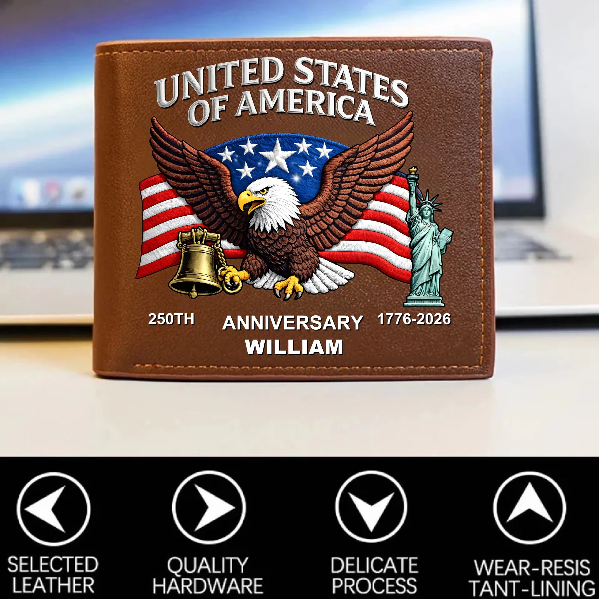 250th Anniversary Customized Wallet - Personalized Name - Gift For Friends, Family, Patriot