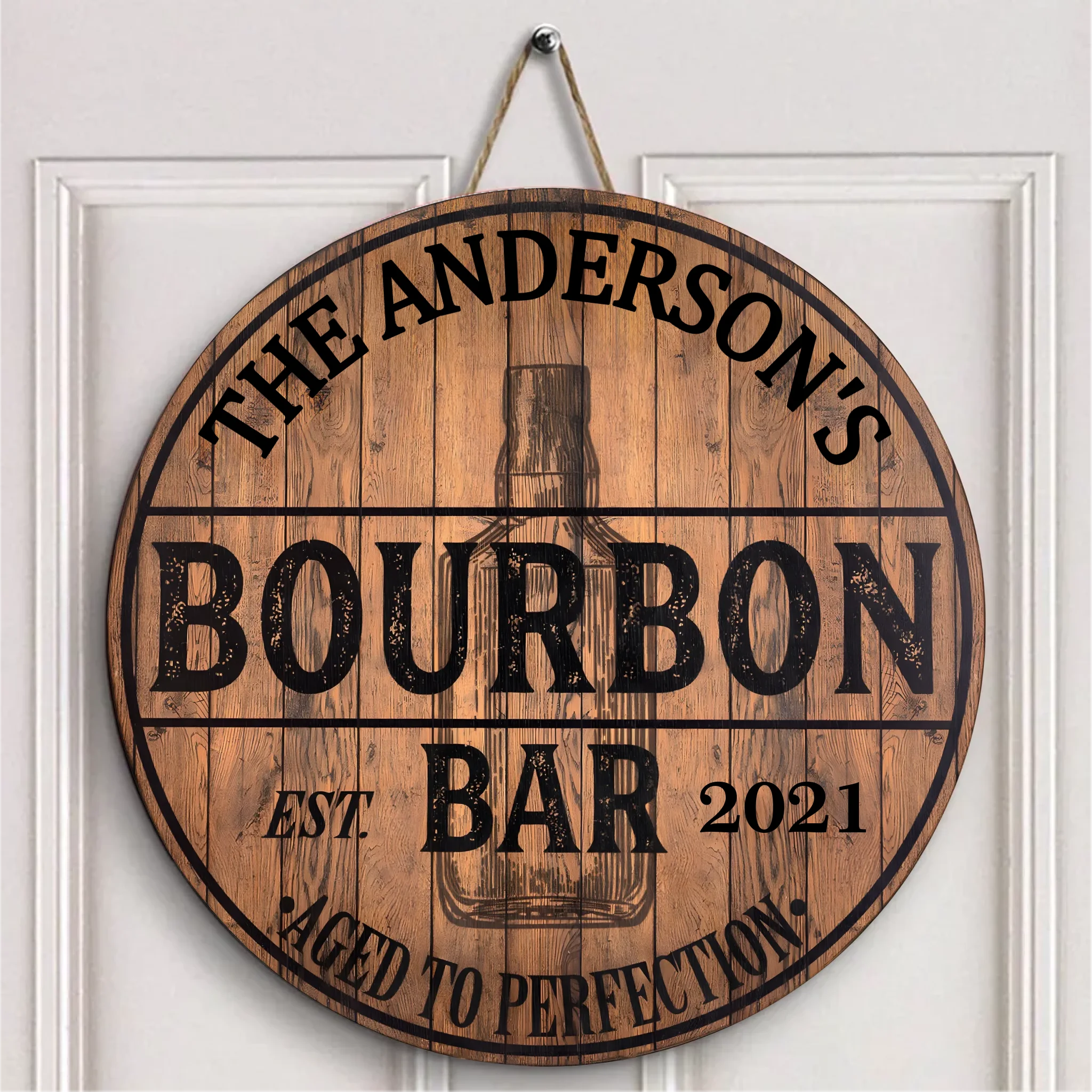 Bourbon Bar Customized Decorative Wooden Doorplates - Personalized Door Sign with Name, Year - Gifts For Gift For Whiskey Lovers, Bar Owners