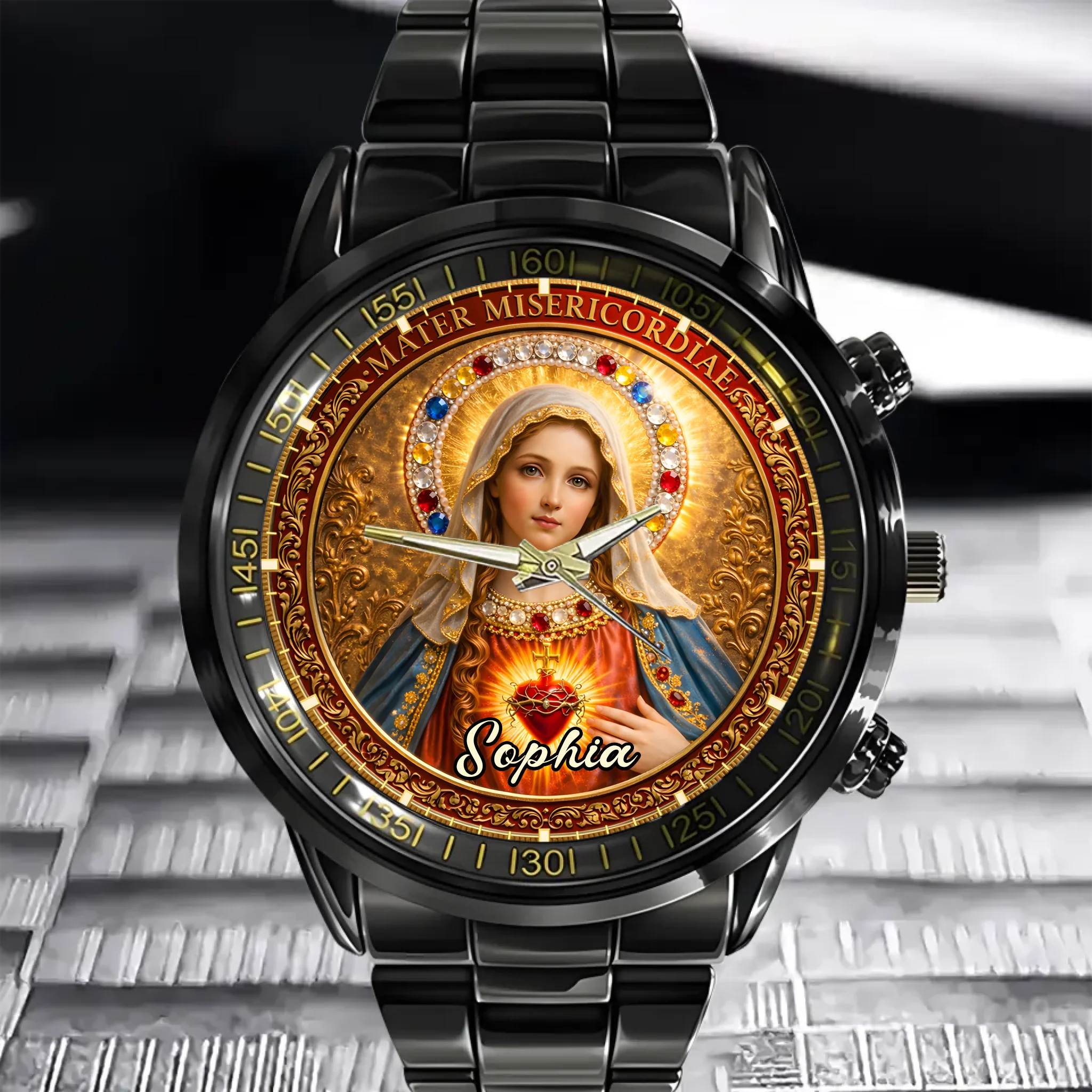 Mater Misericordiae Sacred Heart Watch Customized Watch - Personalized Name - Gift For Catholics, Christians, Prayer Lovers