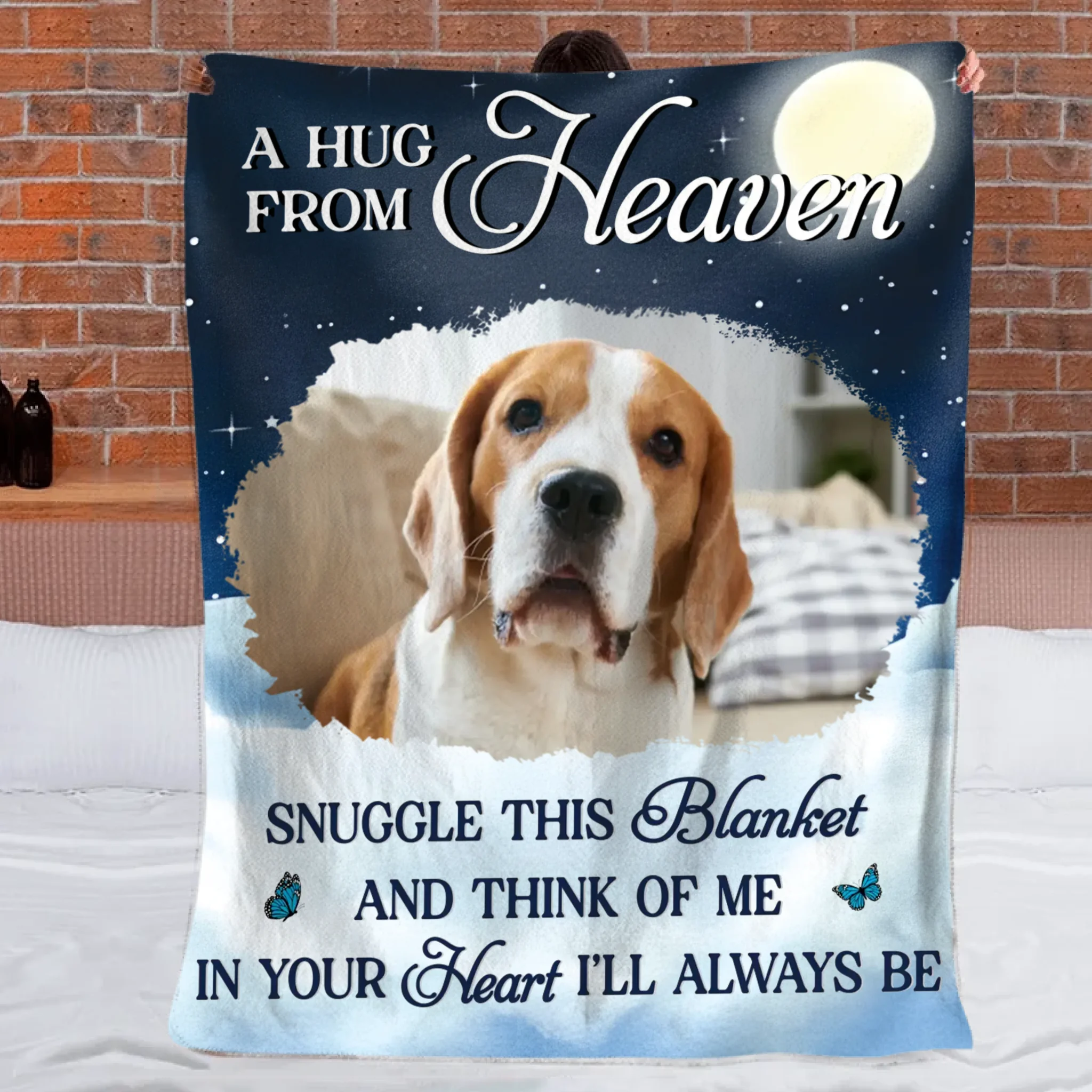 Pet Memorial Sympathy Custom Photo Quilt Blanket – Personalized Text and Photo – Sympathy Gift for Dogs, Cats, Pets