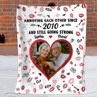 Annoying Each Other Since And Still Going Strong Custom Blanket – Personalized Photo And Names – Commemorative Gift For Couple, Him/Her