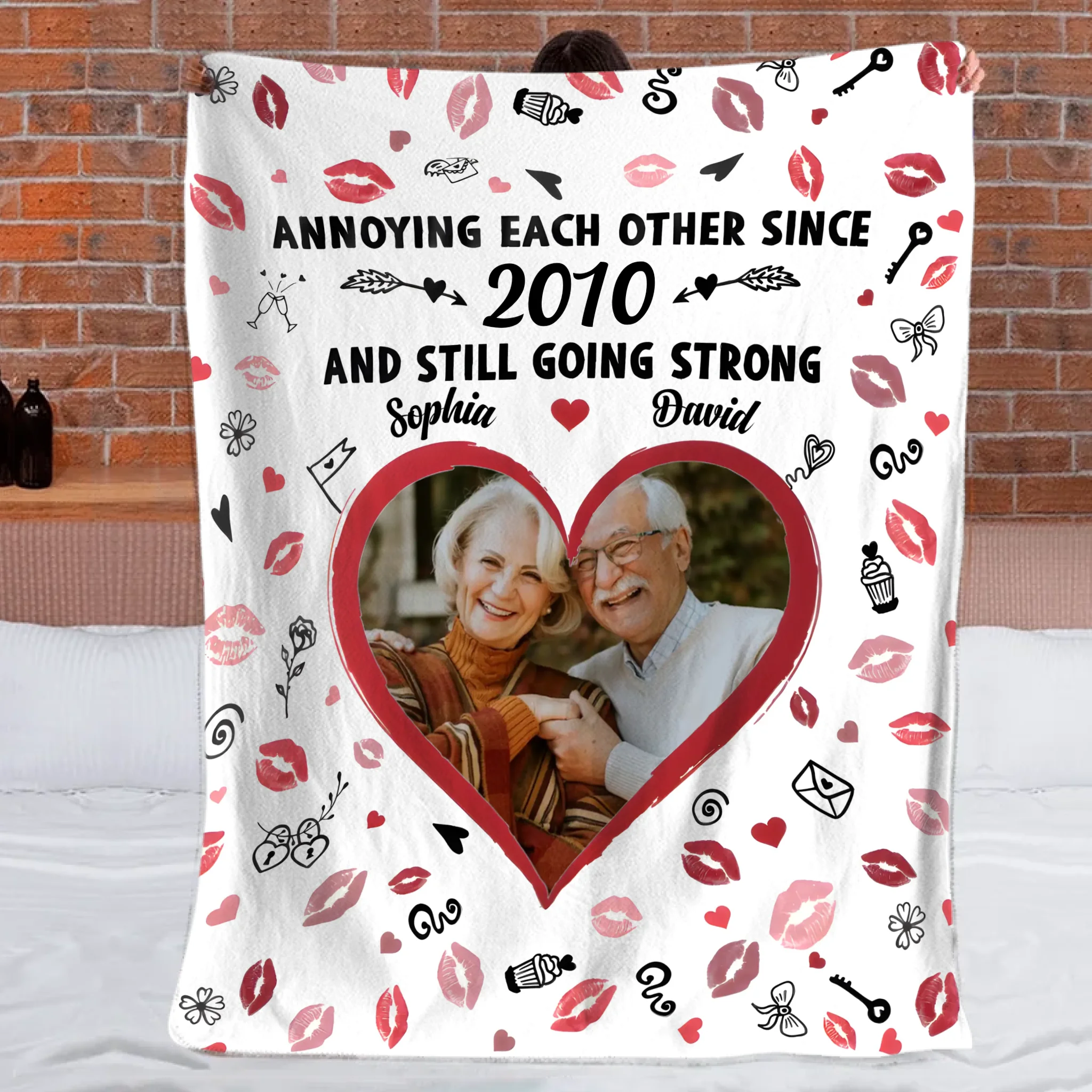 Annoying Each Other Since And Still Going Strong Custom Blanket – Personalized Photo And Names – Commemorative Gift For Couple, Him/Her