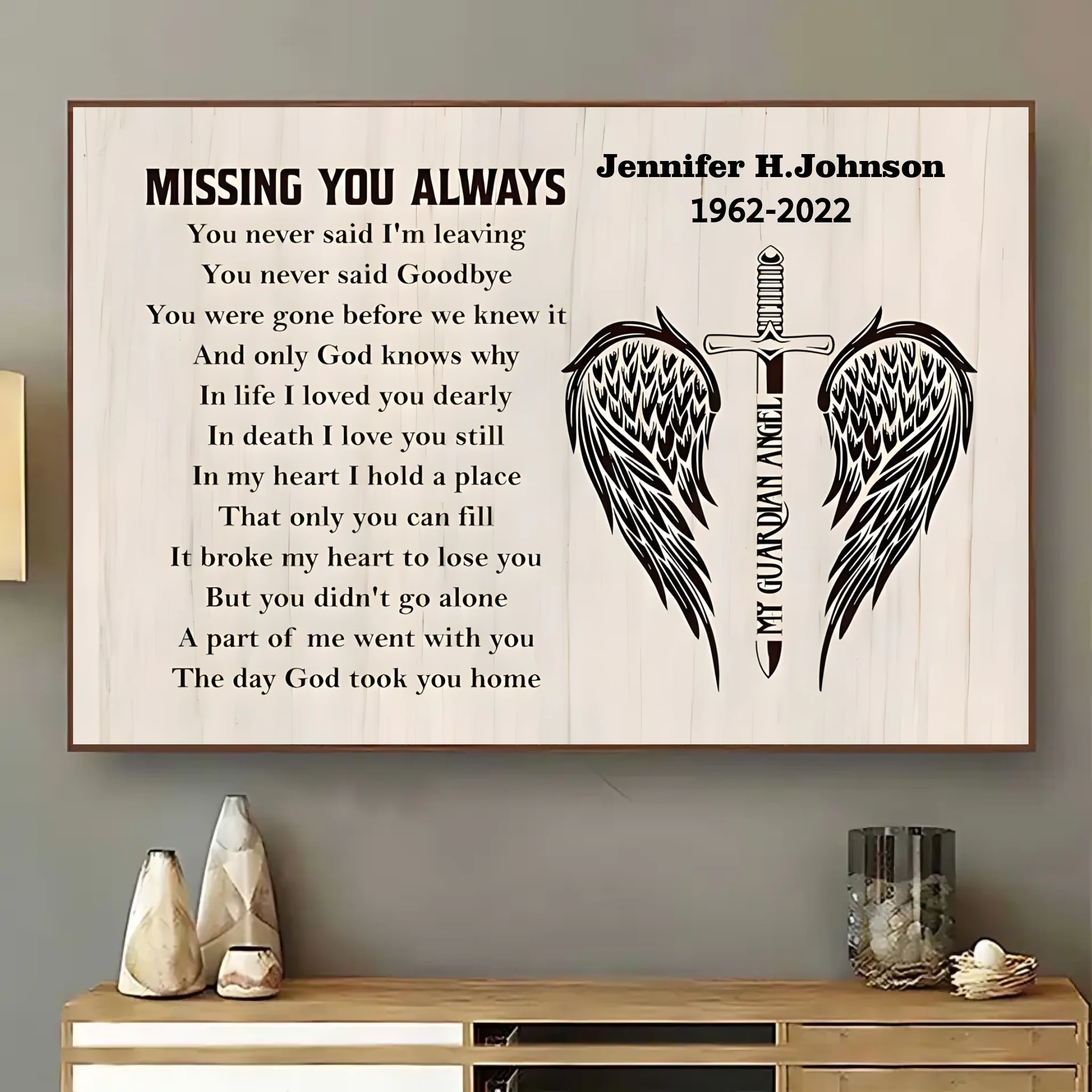 Missing You Always Customized Wall Painting - Personalized Name and Year Canvas Poster - Memorial Mourning Gift For Relatives