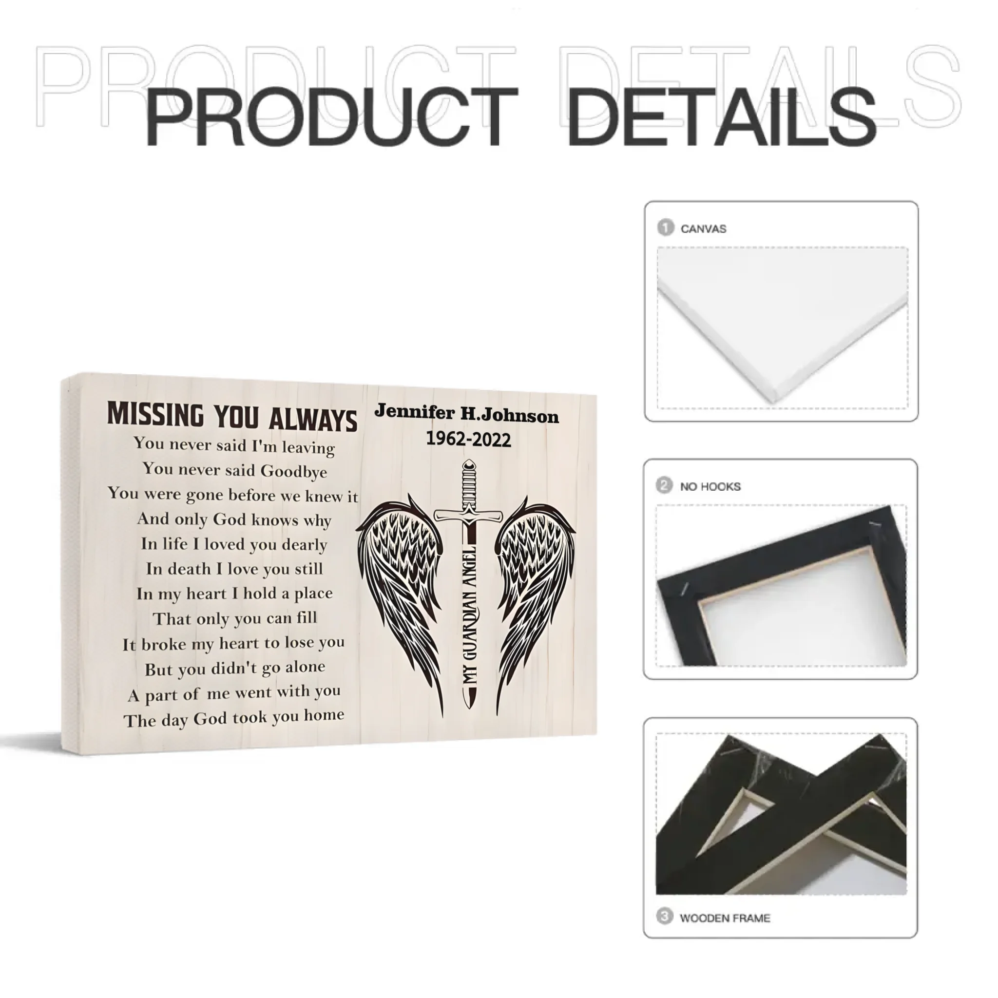 Missing You Always Customized Wall Painting - Personalized Name and Year Canvas Poster - Memorial Mourning Gift For Relatives