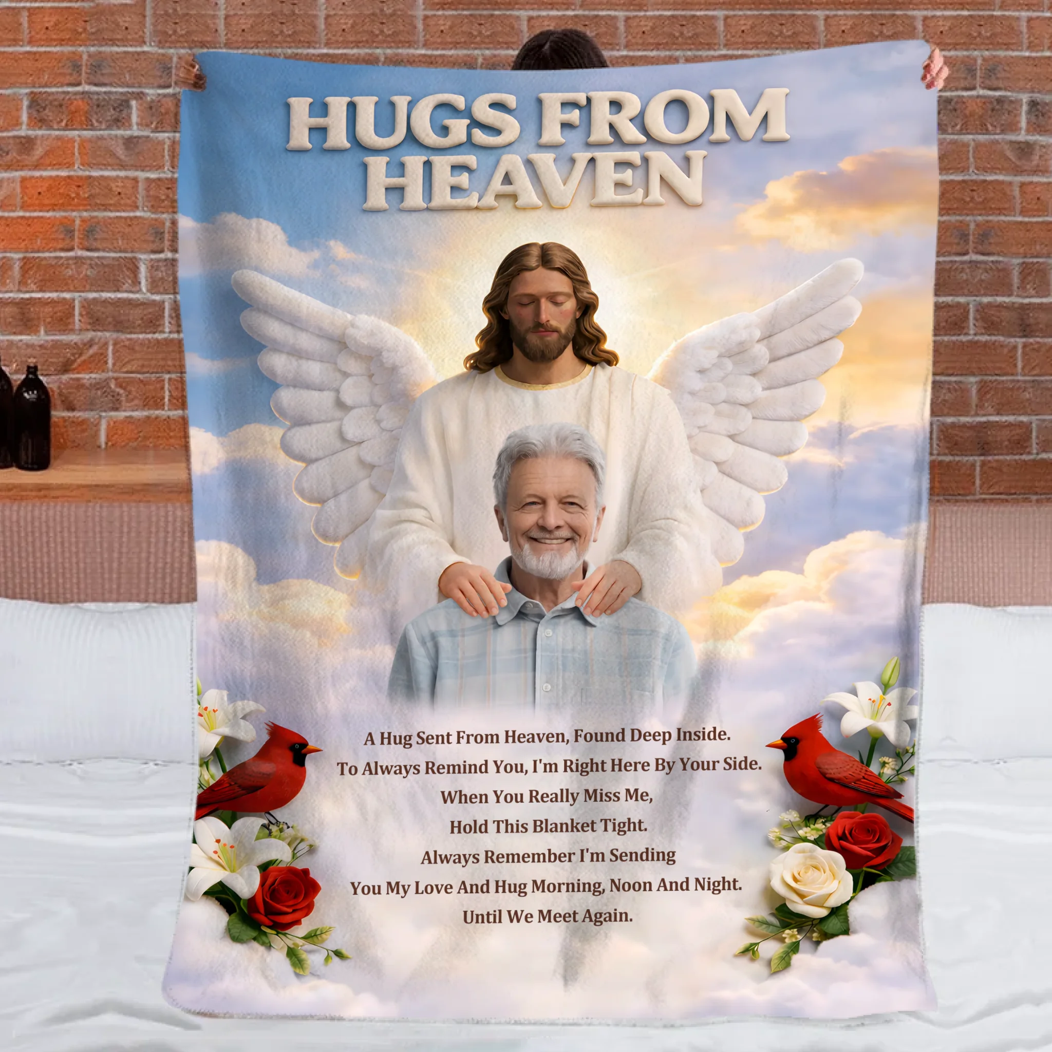Hugs From Heaven Custom Blanket – Personalized Photo And Photo – Memorial Gift For Family, Friends, Yourself