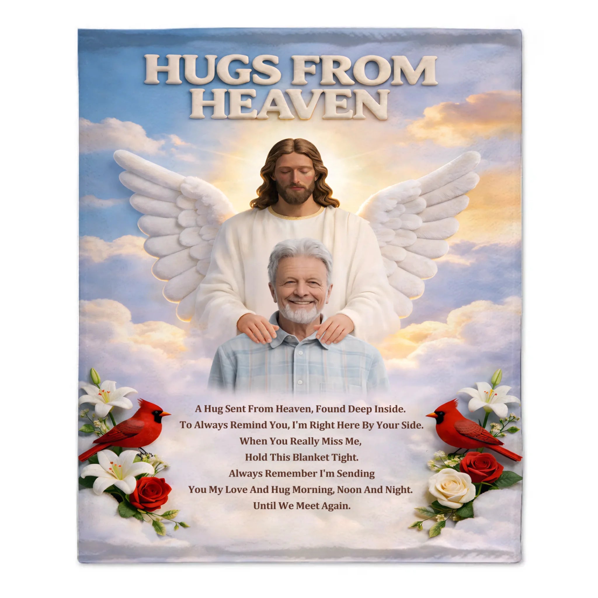 Hugs From Heaven Custom Blanket – Personalized Photo And Photo – Memorial Gift For Family, Friends, Yourself
