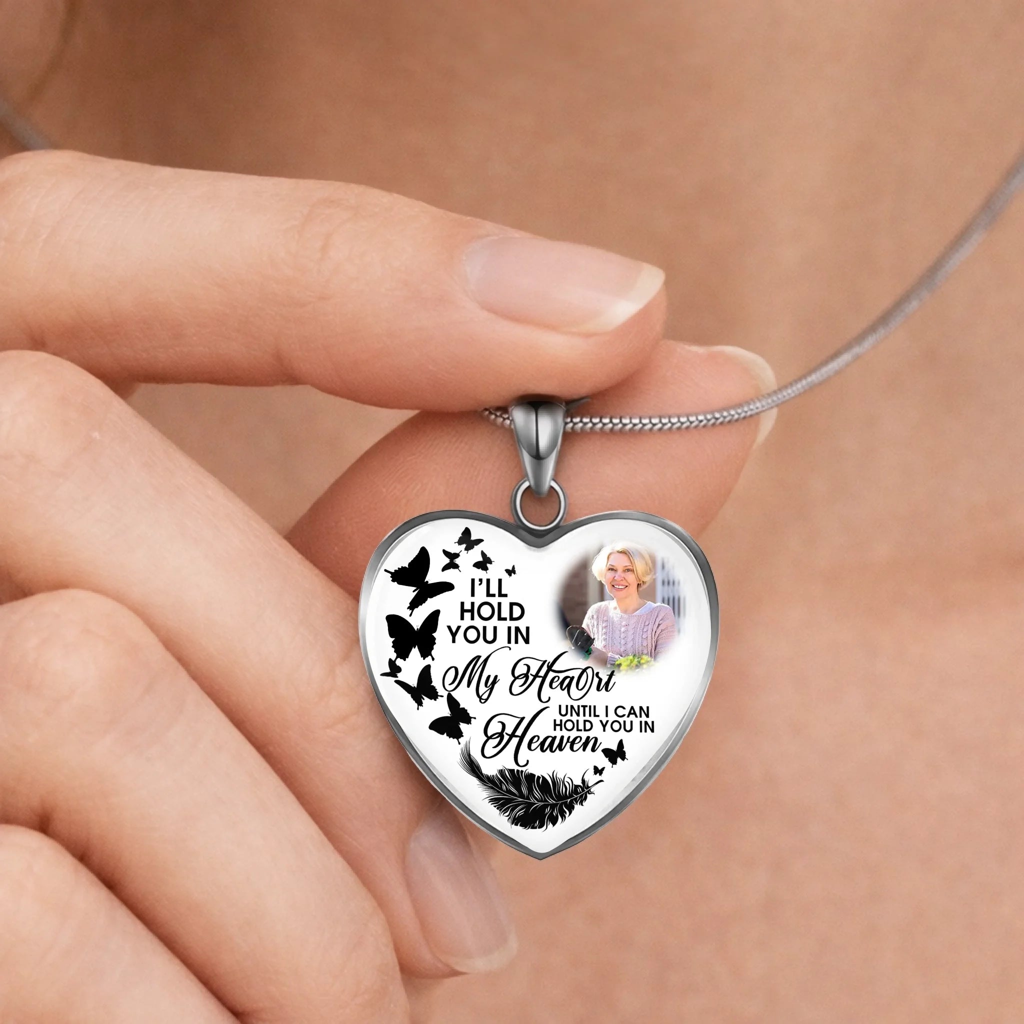 I Will Hold In My Heart Customized Necklace - Personalized Photo Heart Necklace - Memorial Gift