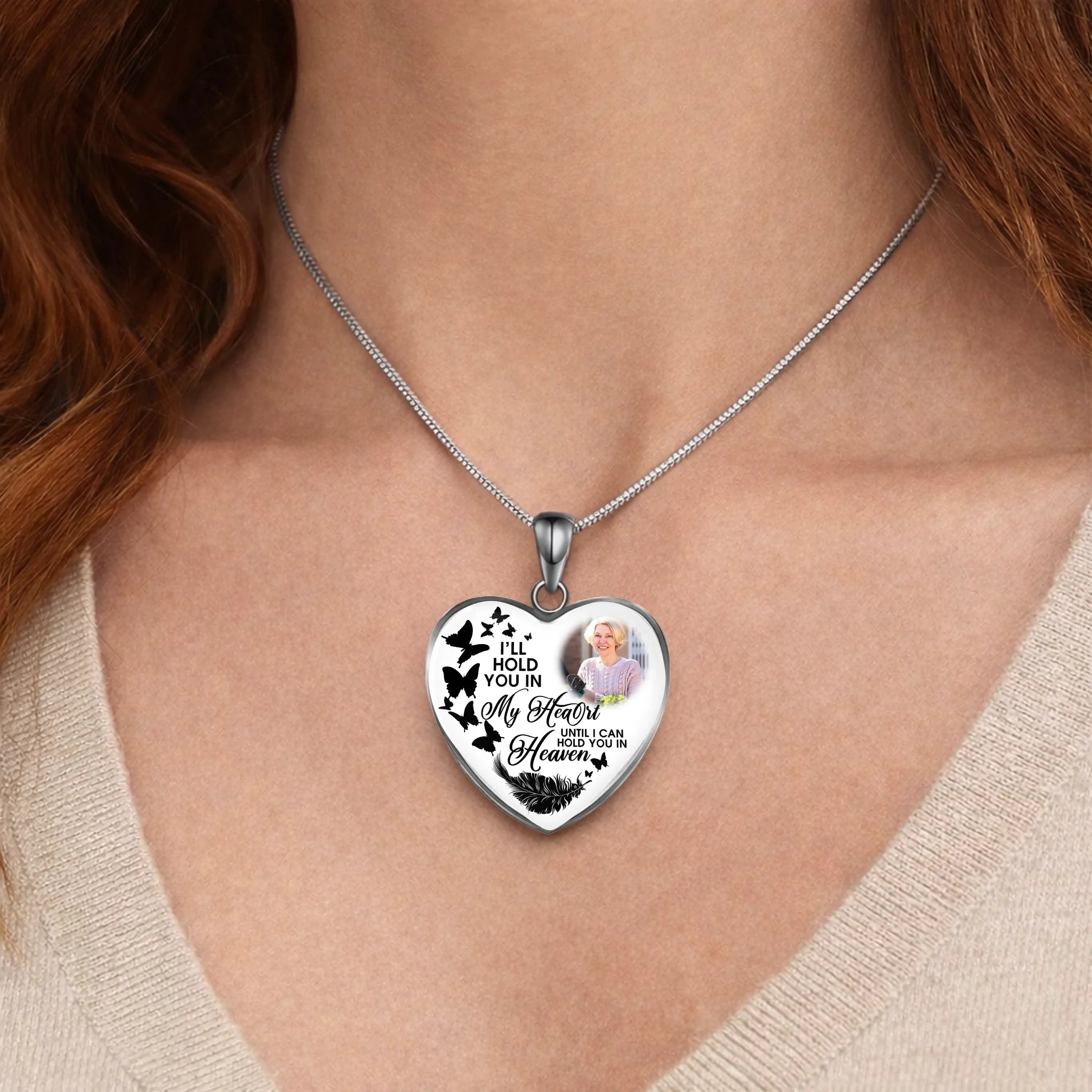 I Will Hold In My Heart Customized Necklace - Personalized Photo Heart Necklace - Memorial Gift