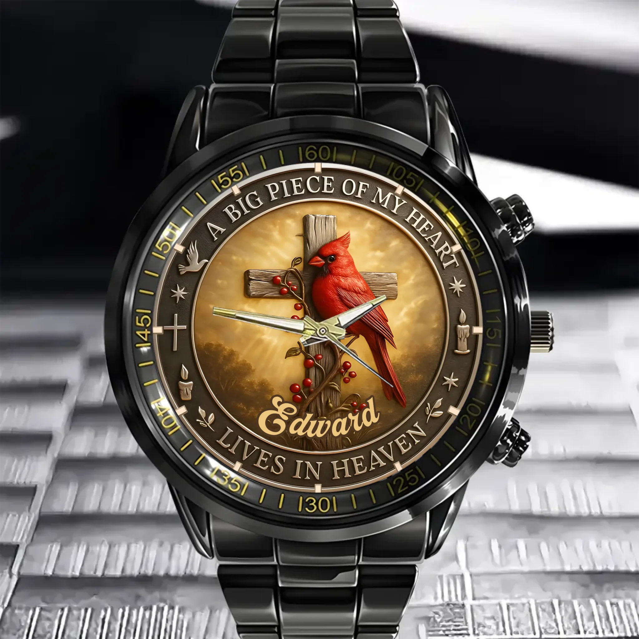 Customized Cardinal Cross Memorial Watch - Personalized Name - Gift for Family & Loved Ones