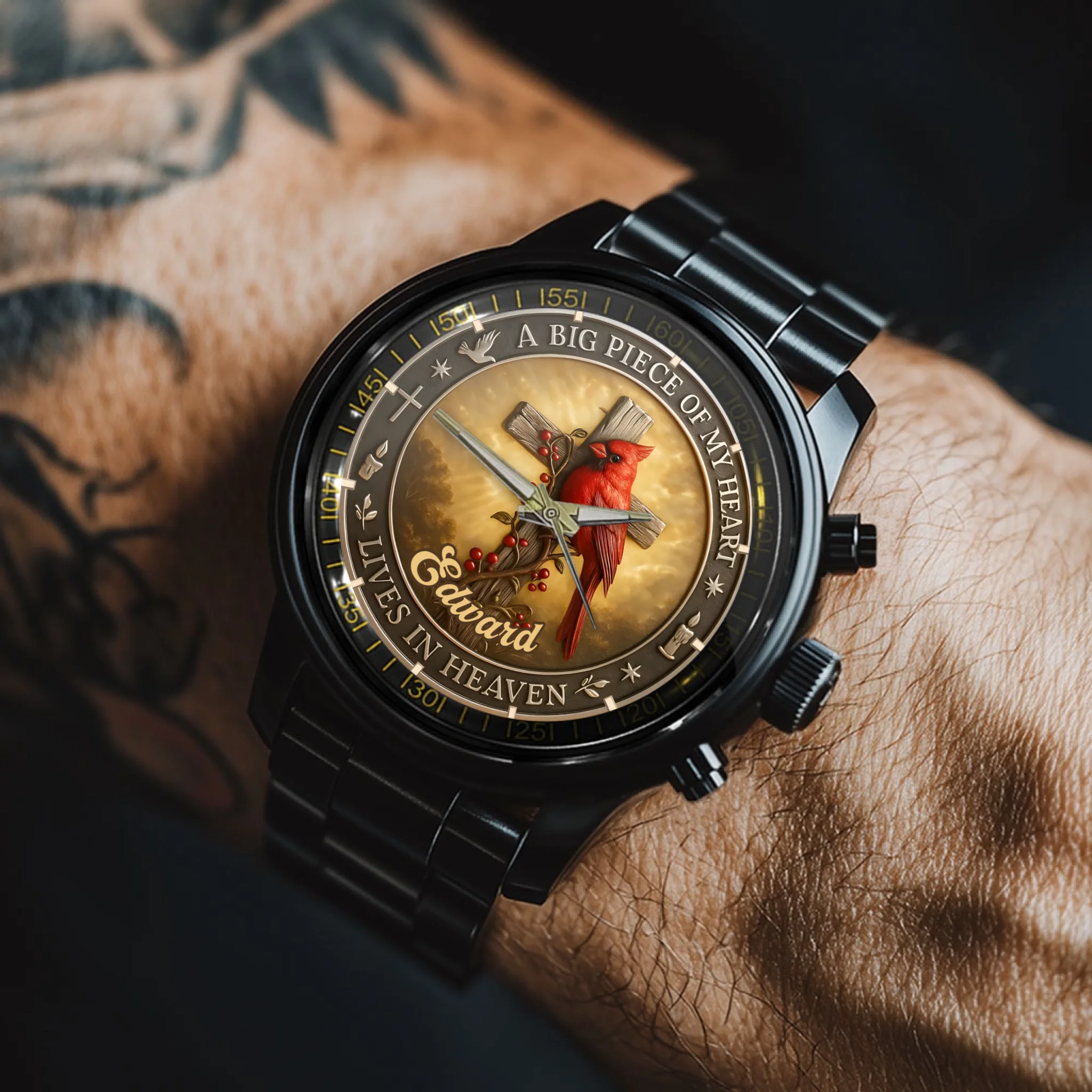 Customized Cardinal Cross Memorial Watch - Personalized Name - Gift for Family & Loved Ones