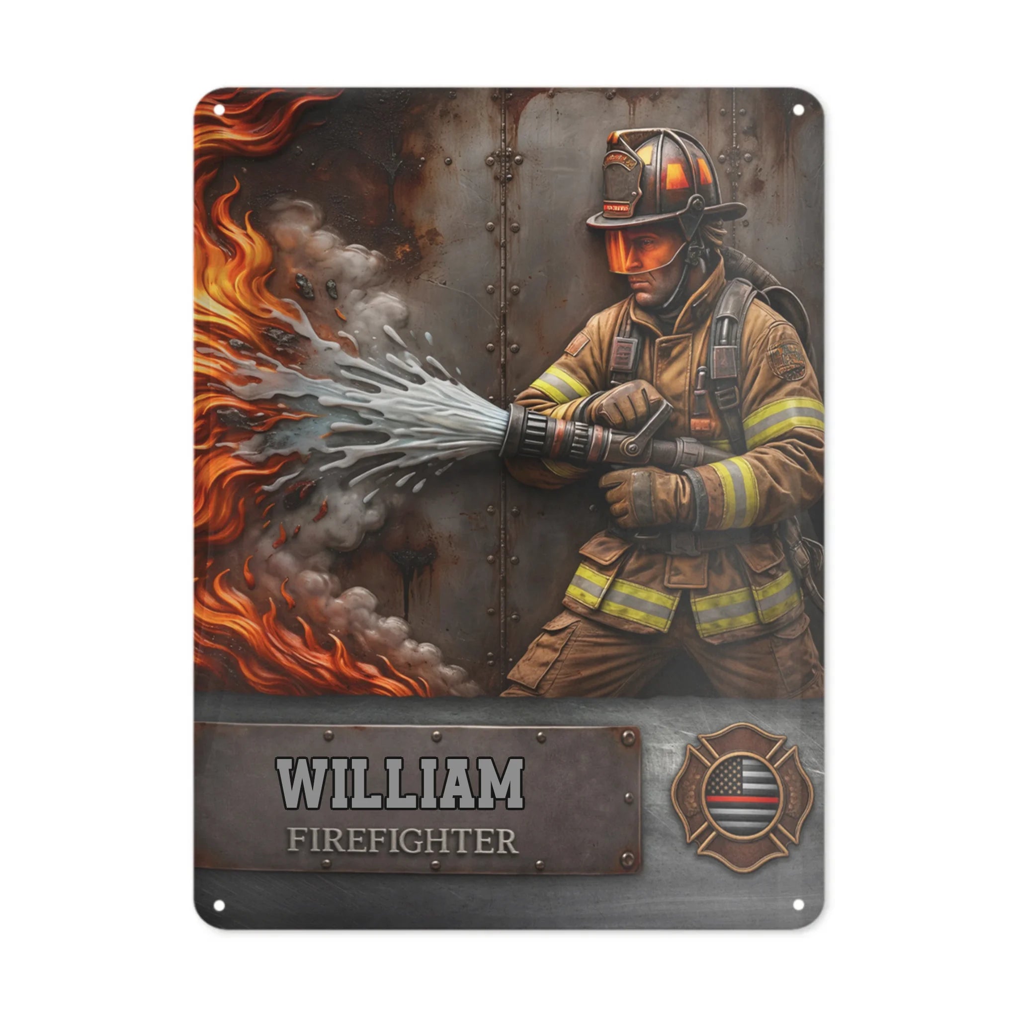 Customized Firefighter Themed Customized Painting - Personalized Name Metal Sign - Gift For Firefighter