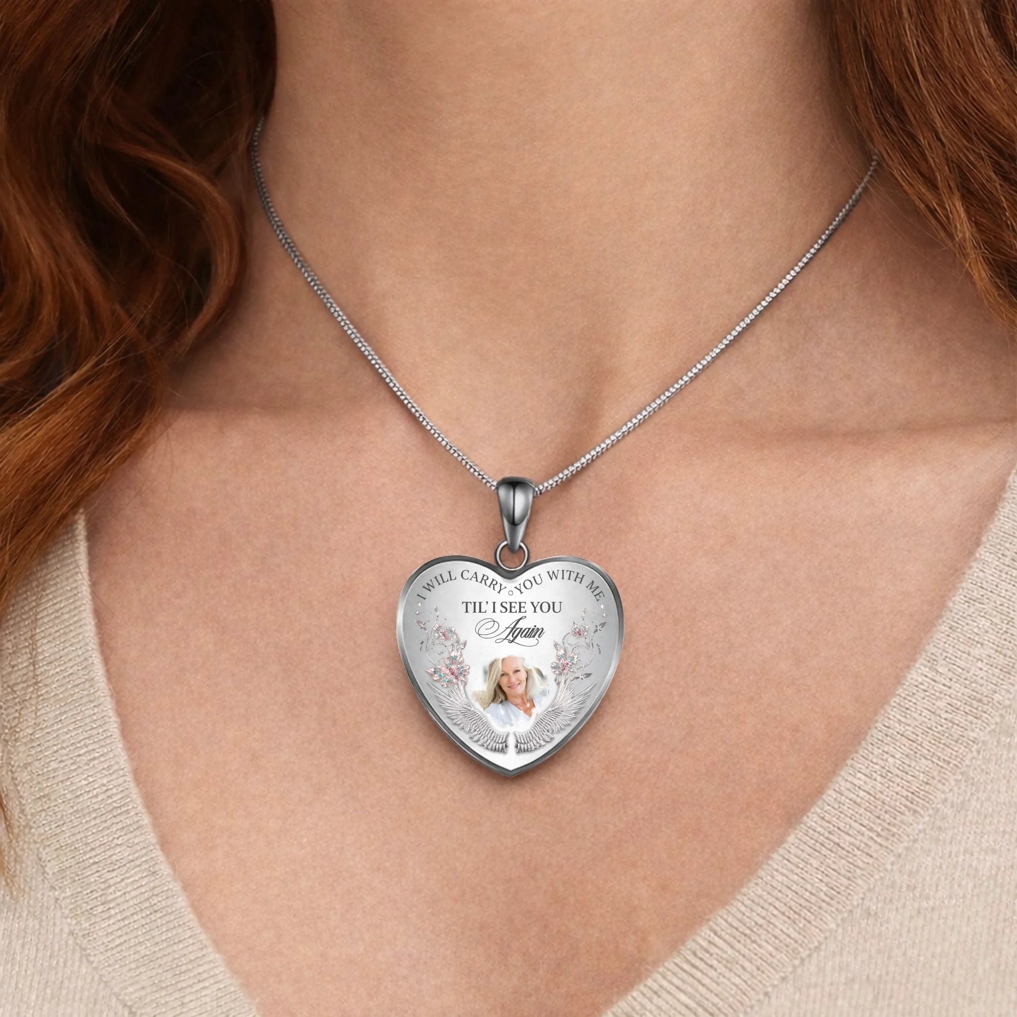 I Will Carry You with Me Customized Necklace - Personalized Photo - Memorial Jewelry Gift