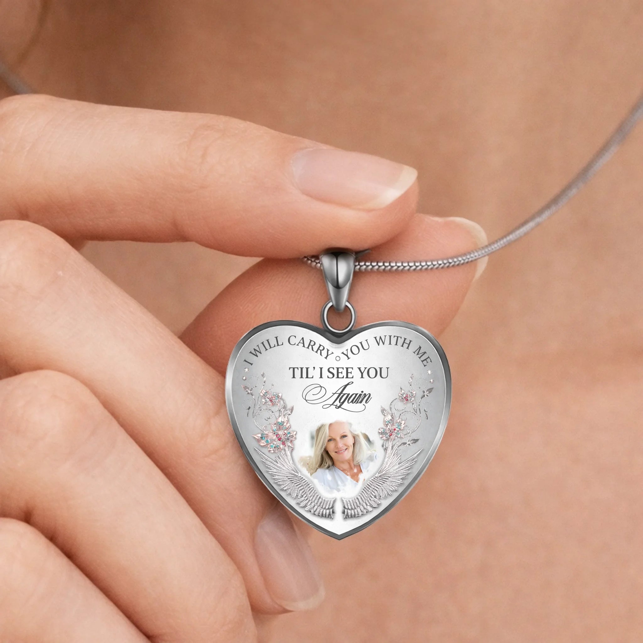 I Will Carry You with Me Customized Necklace - Personalized Photo - Memorial Jewelry Gift