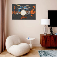 Drum Themed Customized Wall Painting - Personalized Name Canvas Poster - Home Decoration For Music Lovers