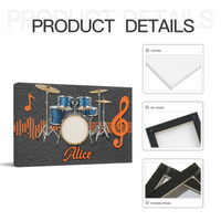 Drum Themed Customized Wall Painting - Personalized Name Canvas Poster - Home Decoration For Music Lovers