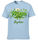 St. Patrick’s Day Personalized Nurse Clothing – Custom Name – Holiday Celebration Gift for Nurses
