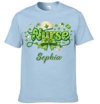 St. Patrick’s Day Personalized Nurse Clothing – Custom Name – Holiday Celebration Gift for Nurses