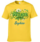 St. Patrick’s Day Personalized Nurse Clothing – Custom Name – Holiday Celebration Gift for Nurses