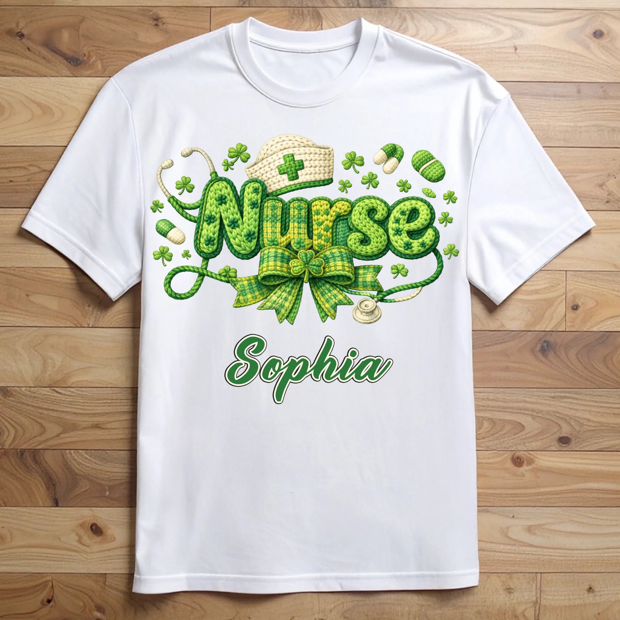 St. Patrick’s Day Personalized Nurse Clothing – Custom Name – Holiday Celebration Gift for Nurses
