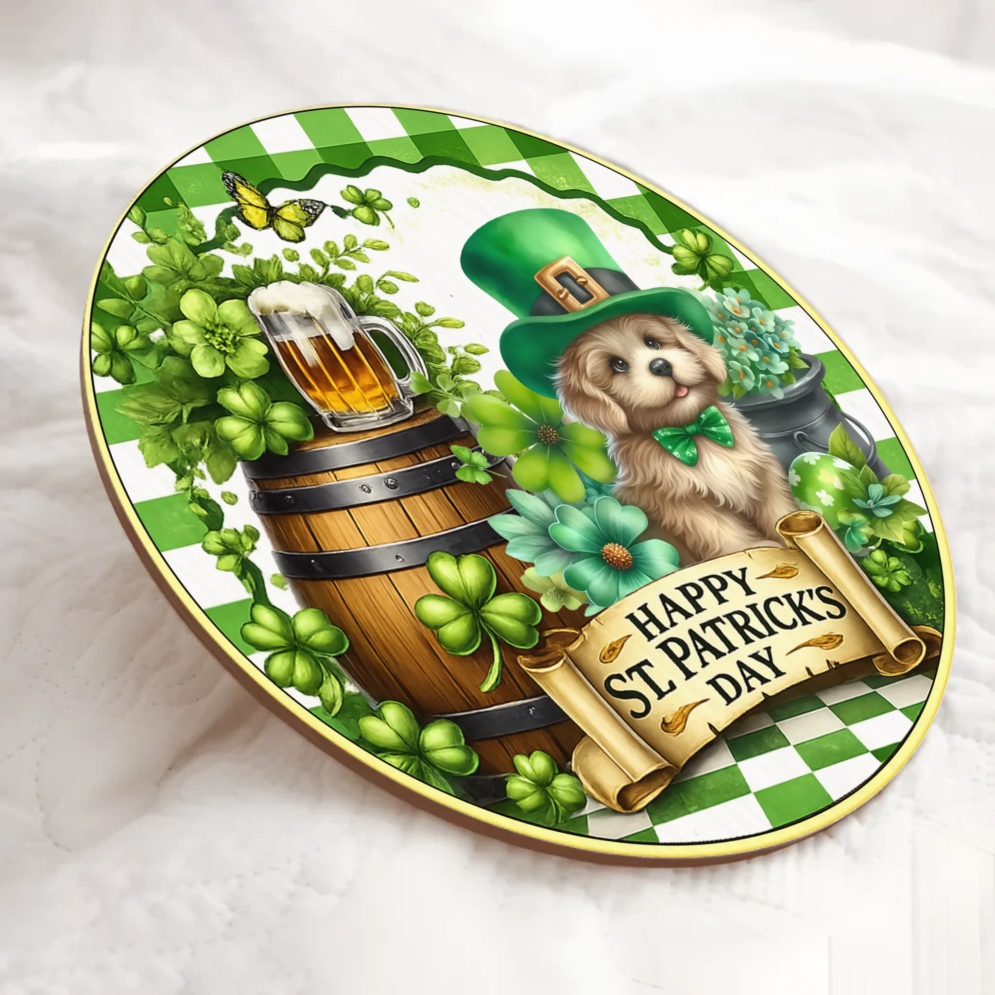 St Patrick's Day Pet Wreath Customized Wooden Doorplates - Personalized Name Door Sign - Pet Lovers' Festival Celebration Decoration Gifts