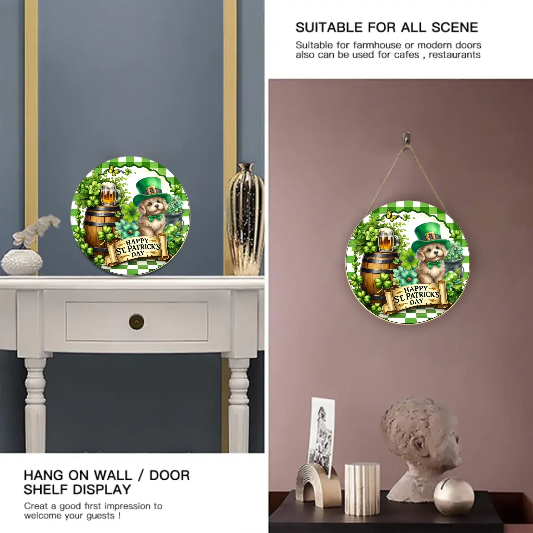 St Patrick's Day Pet Wreath Customized Wooden Doorplates - Personalized Name Door Sign - Pet Lovers' Festival Celebration Decoration Gifts