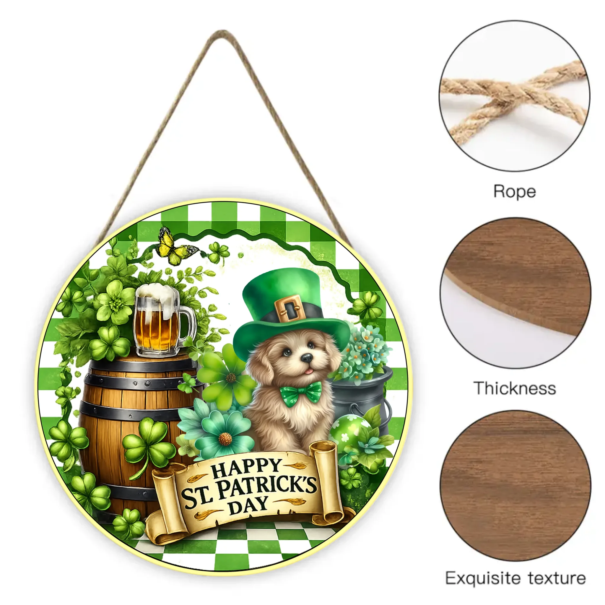 St Patrick's Day Pet Wreath Customized Wooden Doorplates - Personalized Name Door Sign - Pet Lovers' Festival Celebration Decoration Gifts