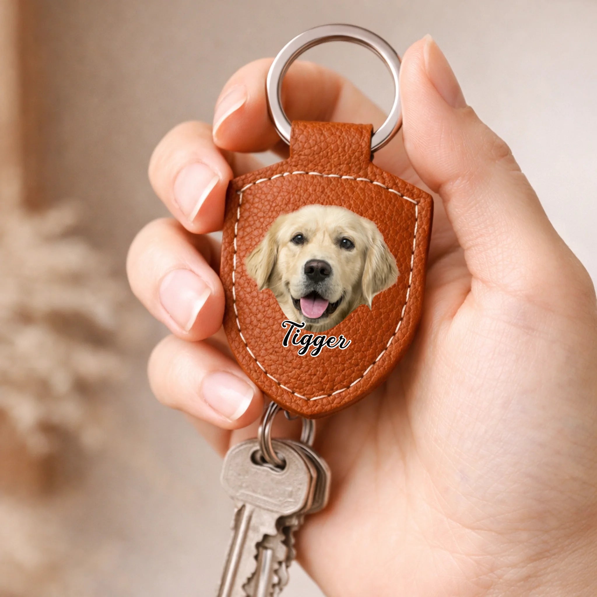 Customized Pet Photo Handmade Keychain - Personalized Photo and Name Leather Keychain - Pet Memorial Gifts