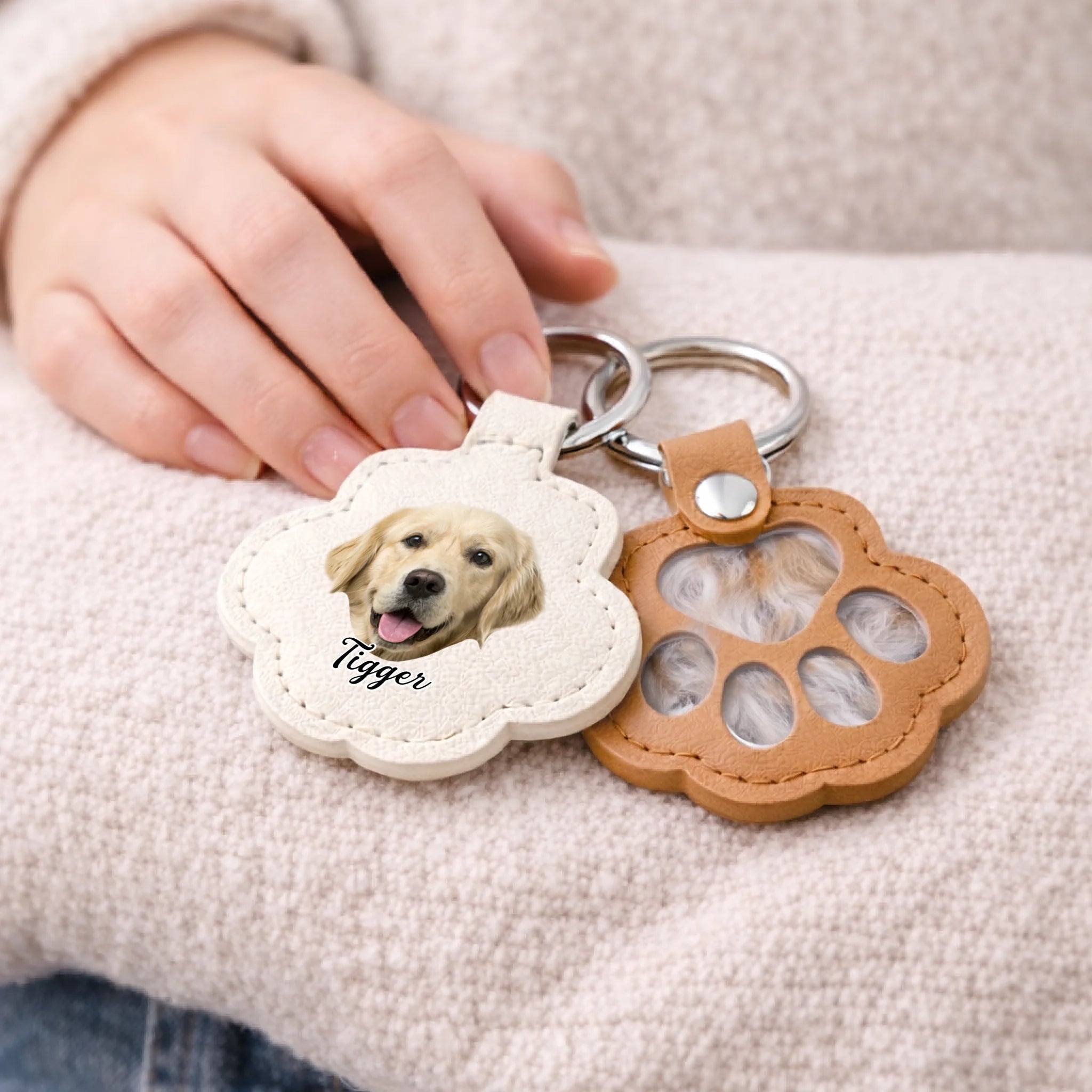 Customized Pet Photo Handcrafted Paw Print-shaped Keychain - Personalized Photo and Name Leather Keychain - Pet Memorial Gifts
