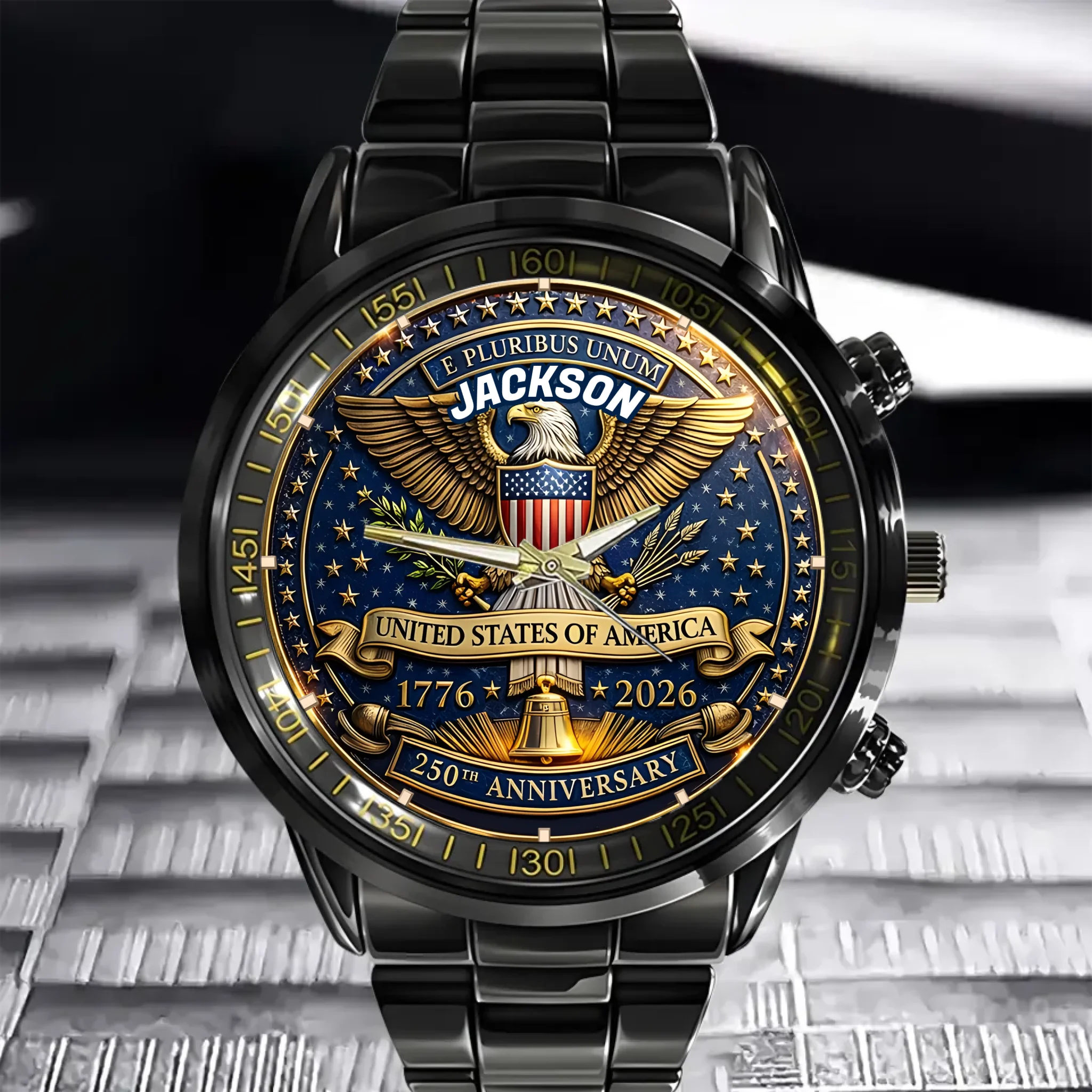 Customized U.S 250th Anniversary Patriotic Commemorative Watch - Personalized Name - Patriot's Memorabilia
