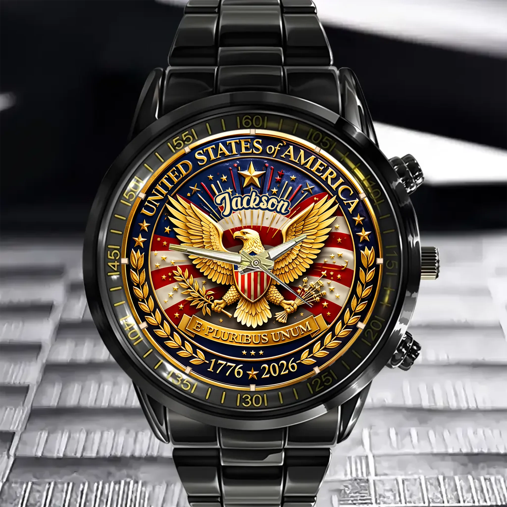 Customized 250th Anniversary USA Watch - Personalized Name - Gift for Patriots, Veterans, Military Families