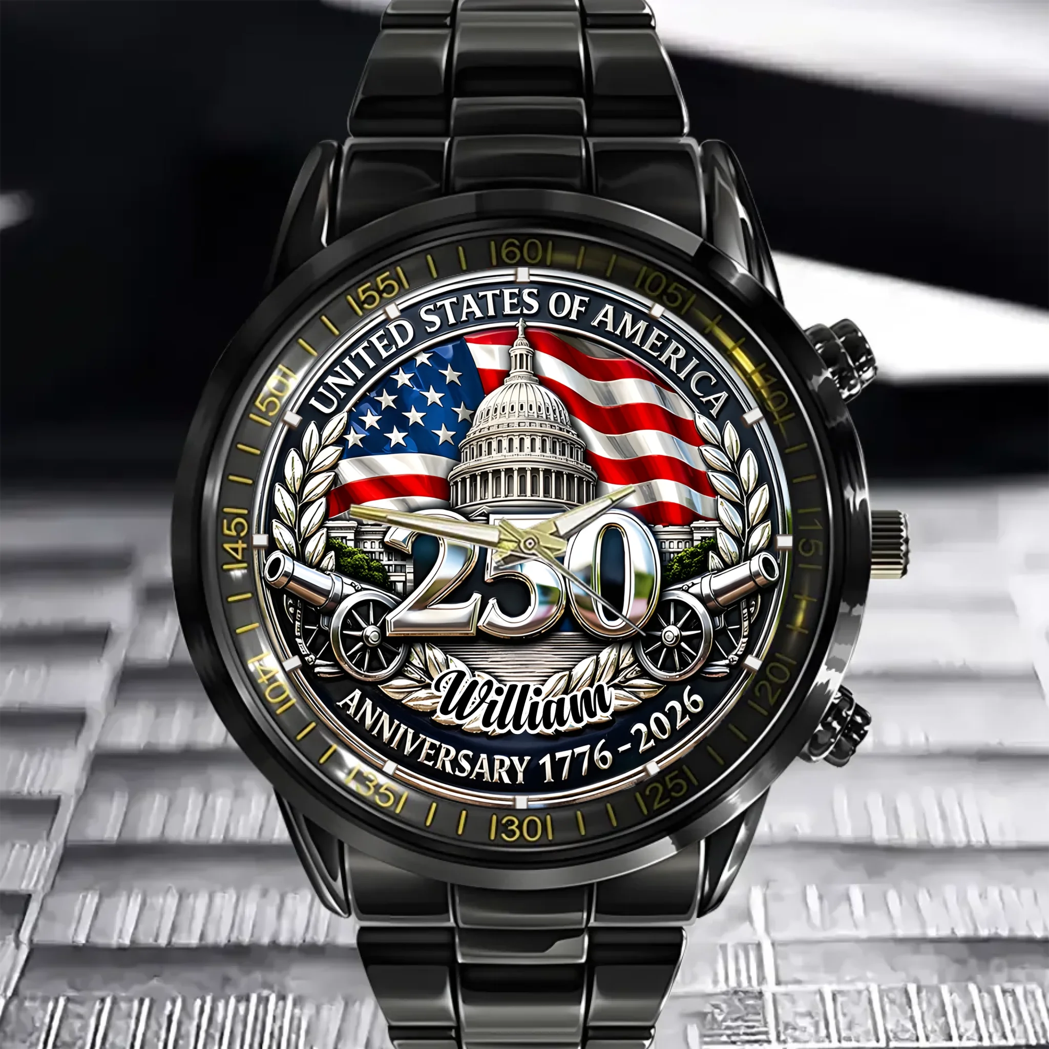 Customized USA 250th Anniversary Capitol Watch - Personalized Name - Gift for Patriots, Veterans, History Lovers