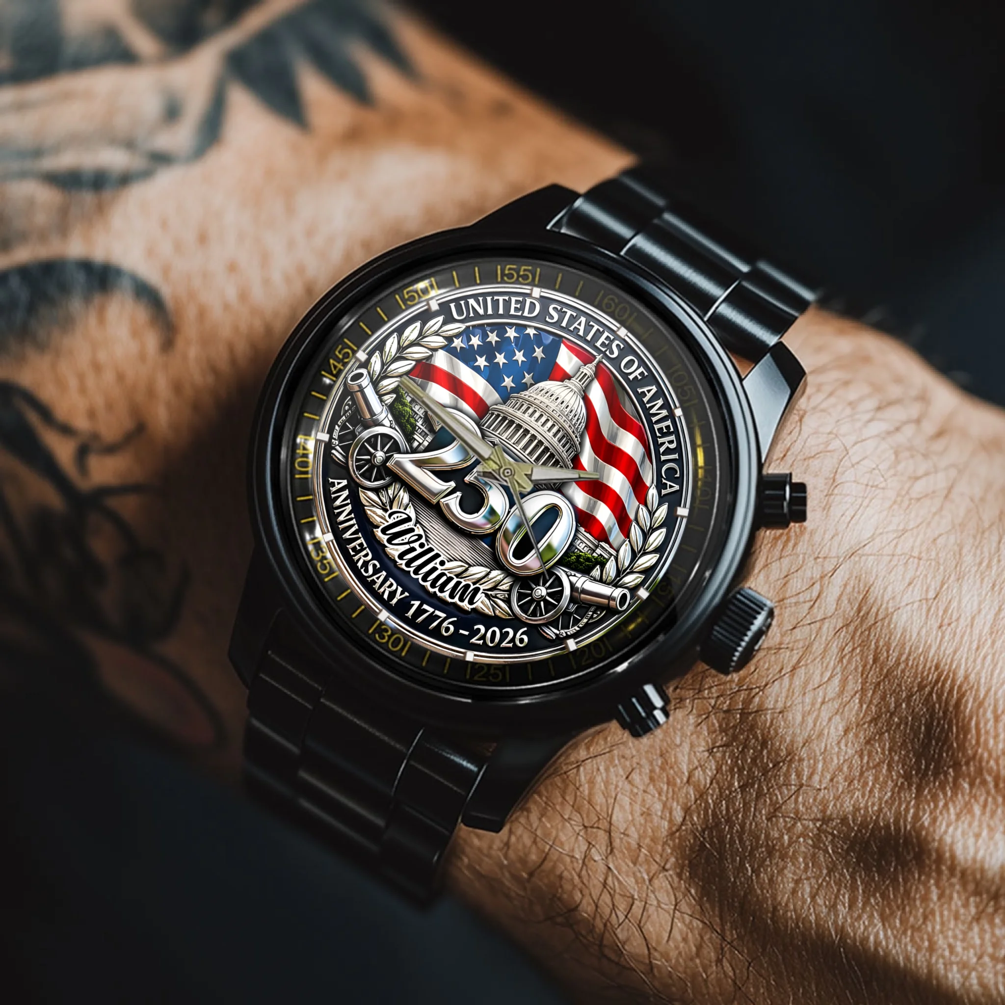 Customized USA 250th Anniversary Capitol Watch - Personalized Name - Gift for Patriots, Veterans, History Lovers