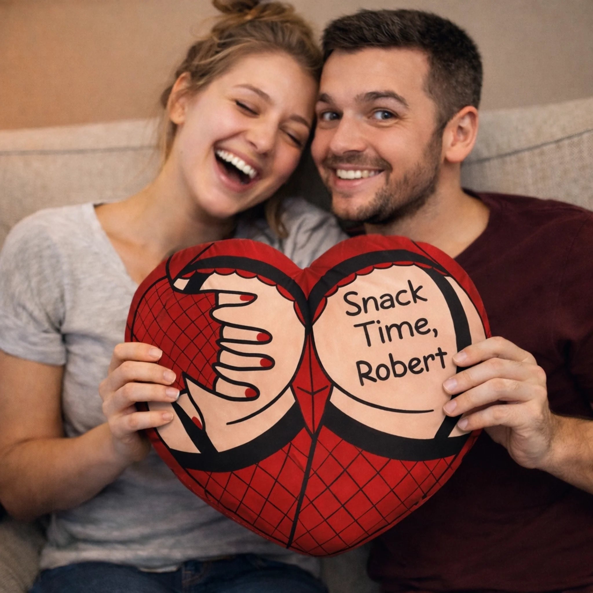 Snack Time Customized Heart Shaped Pillows - Personalized Color And Name - Gifts For Couple, Wife/Husband, Girlfriend/Boyfriend