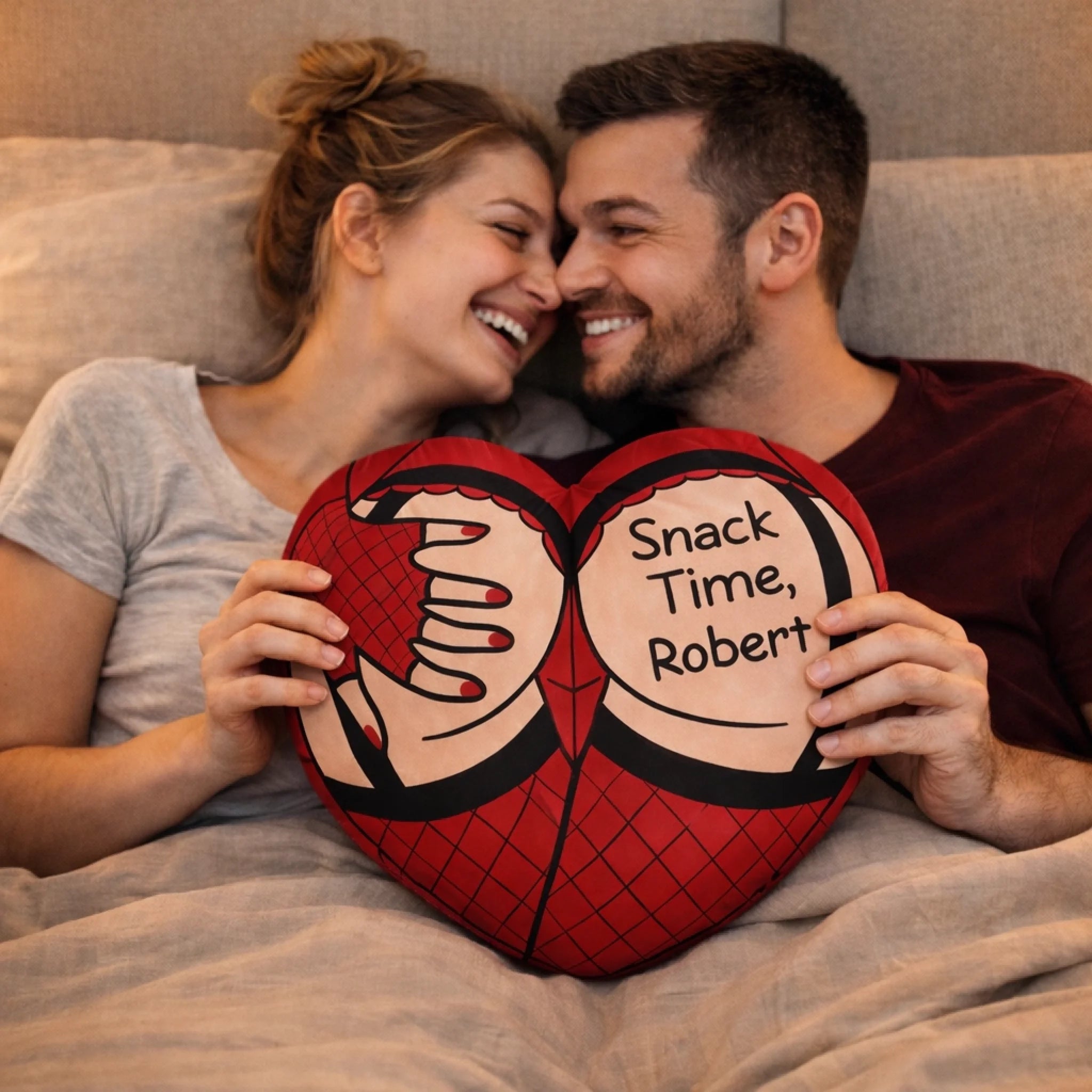 Snack Time Customized Heart Shaped Pillows - Personalized Color And Name - Gifts For Couple, Wife/Husband, Girlfriend/Boyfriend