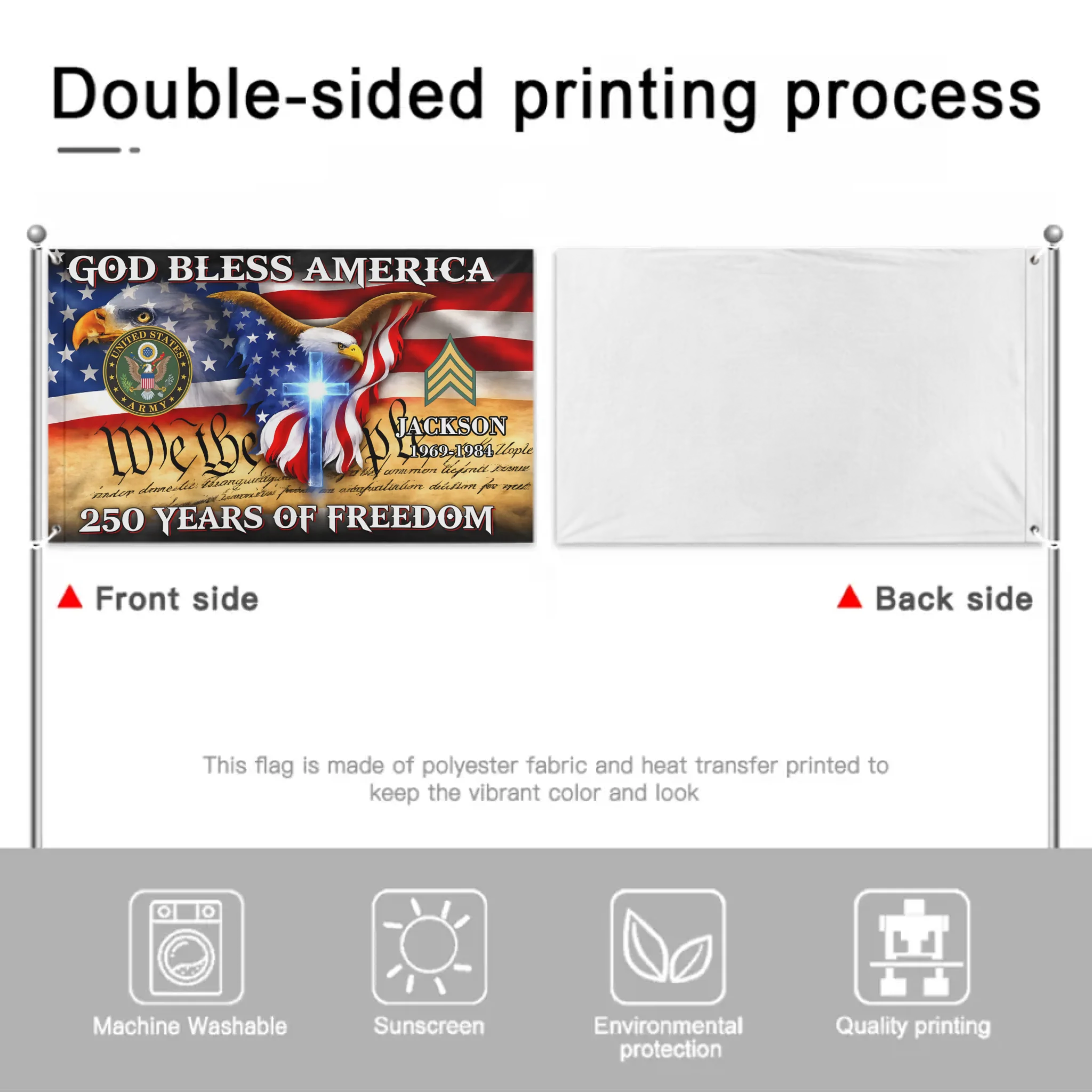 Custom God Bless America 250 Years Flag - Personalized Name, Years And Branch Patriotic Flag - Gift for Veterans, Patriots, Military Families