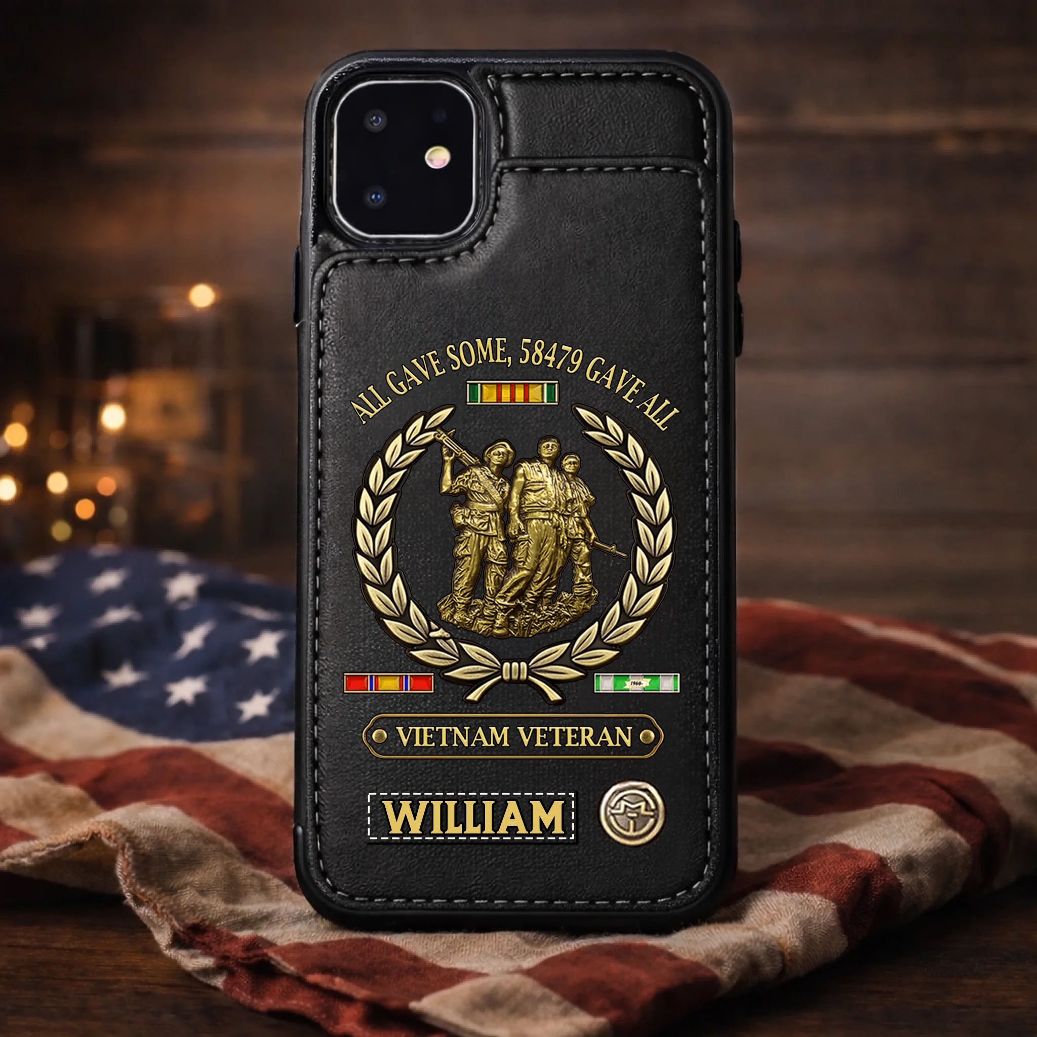 All Gave Some Customized Leather Phone Case – Personalized Name Veteran Wallet Phone Case – Patriotic Gift for Military & Veterans