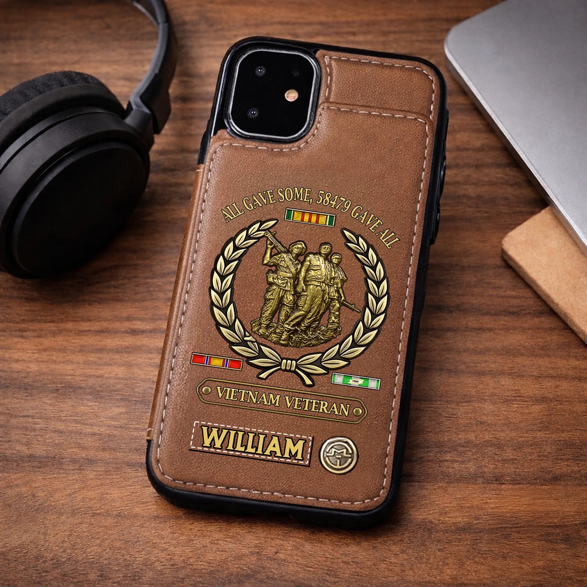 All Gave Some Customized Leather Phone Case – Personalized Name Veteran Wallet Phone Case – Patriotic Gift for Military & Veterans