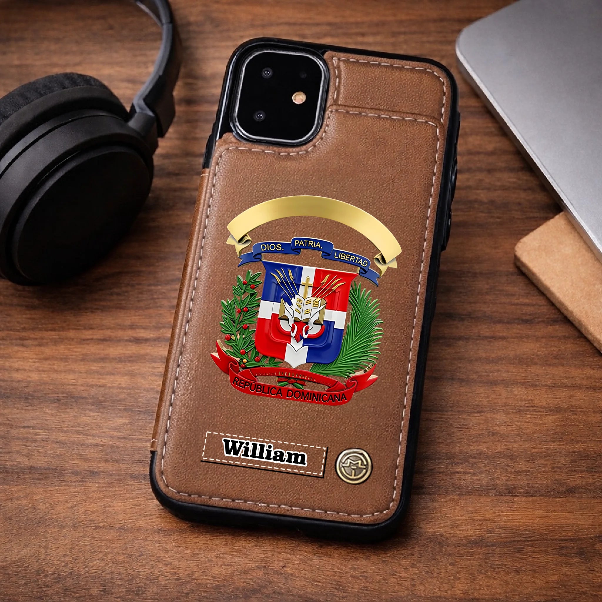 Proud Dominican Customized Leather Wallet Phone Case - Personalized Name - Gift For Him/Her, Expats