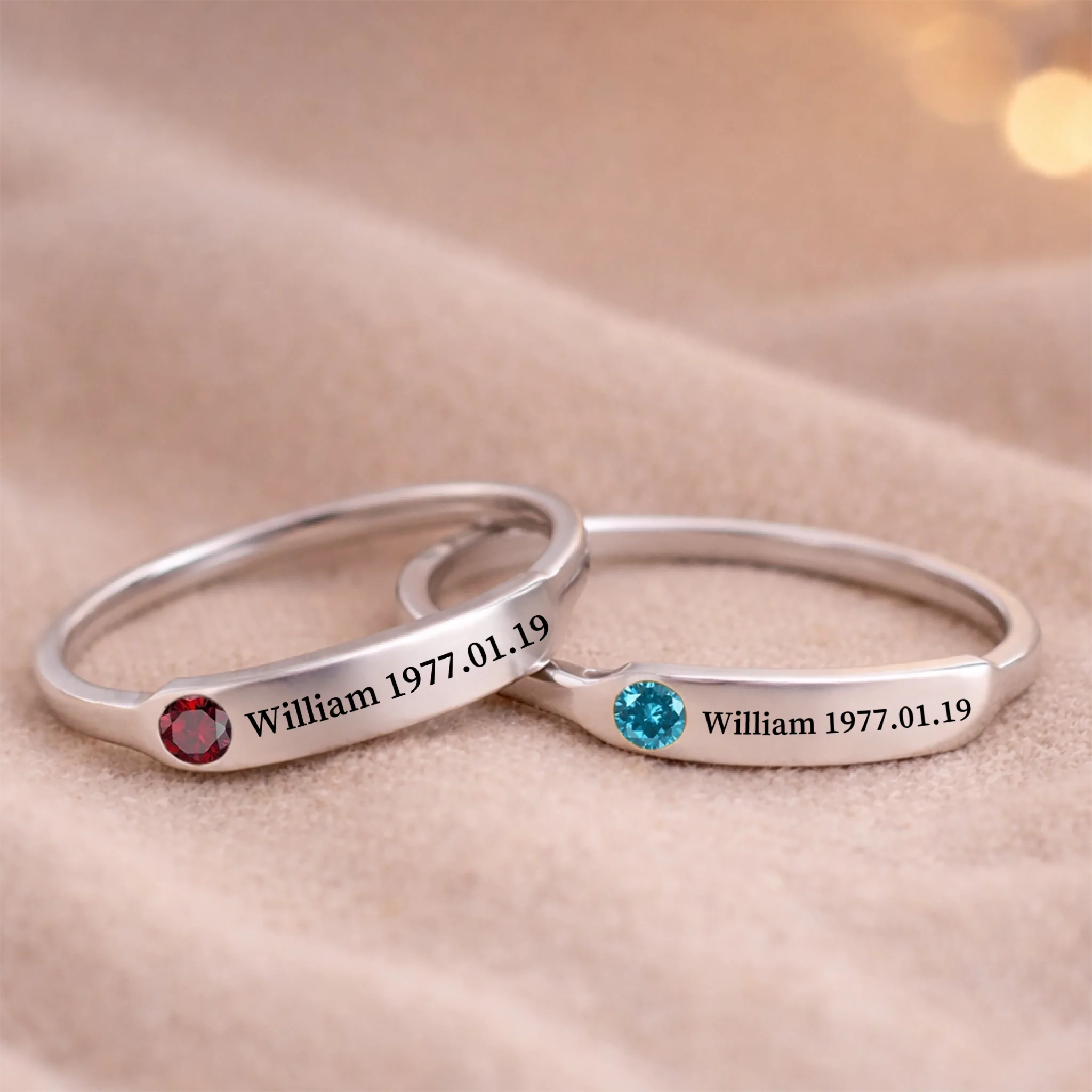 Customized Birthstone Ring - Personalized Birthday and Name - Memorial Ring For Wife/Husband, Girlfriend/Boyfriend, Him/Her