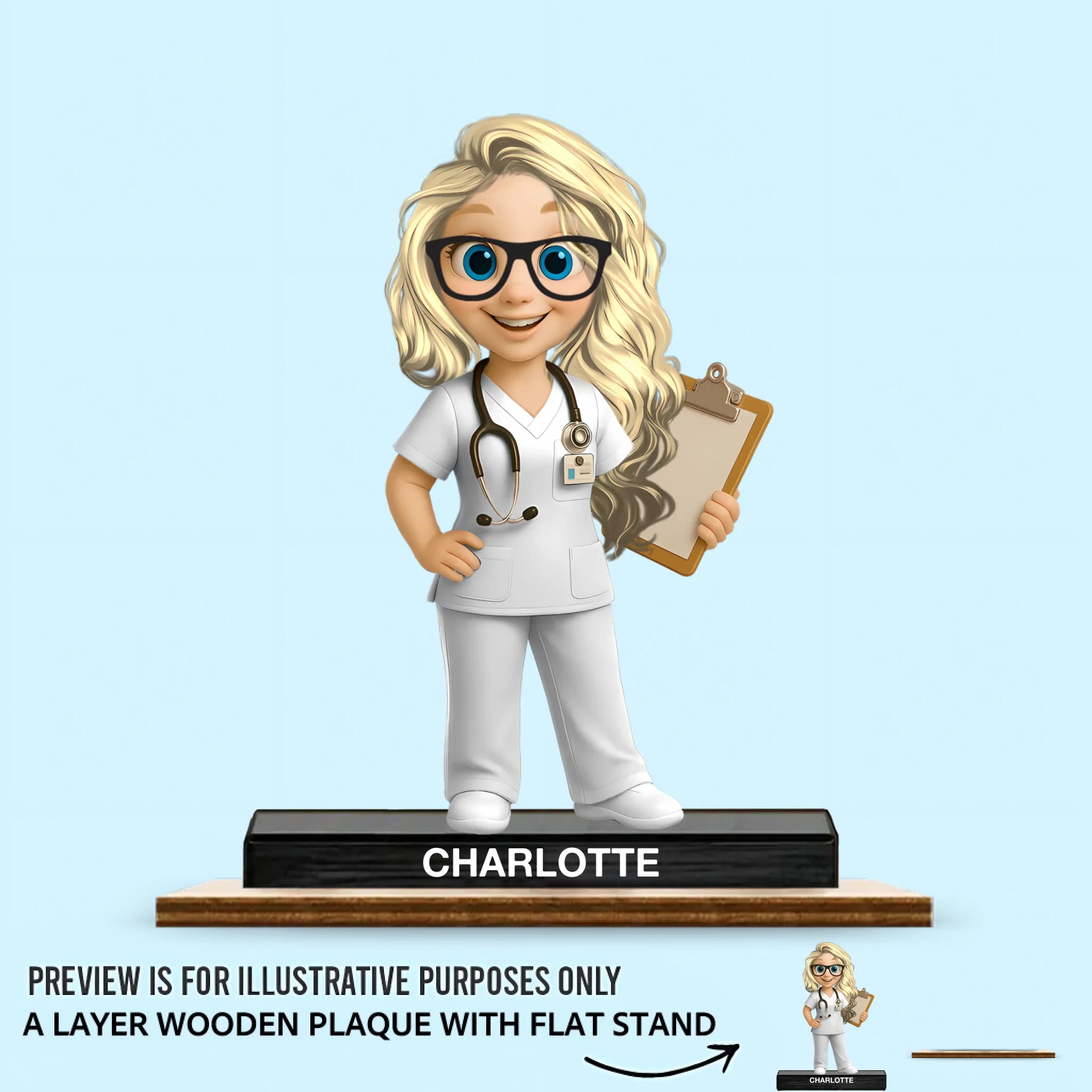 To My Favorite Nurse Customized Wooden Plaque - Personalized Name & Cartoon Figurine - Gift For Nurses
