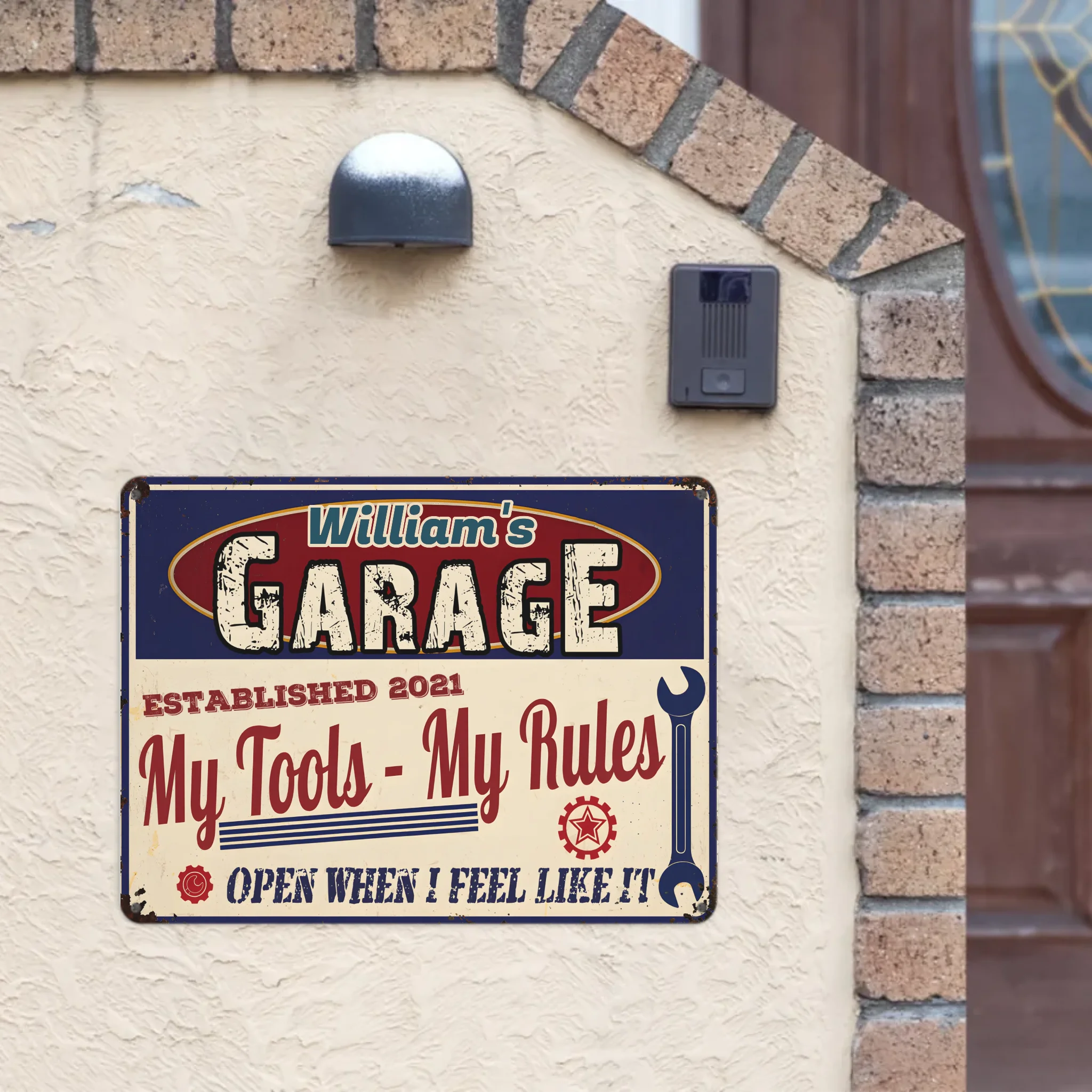 My Tools My Rules, Open When I Feel Like It - Personalized Name And Year Metal Sign - Garden Decoration Gift For DIY Enthusiasts