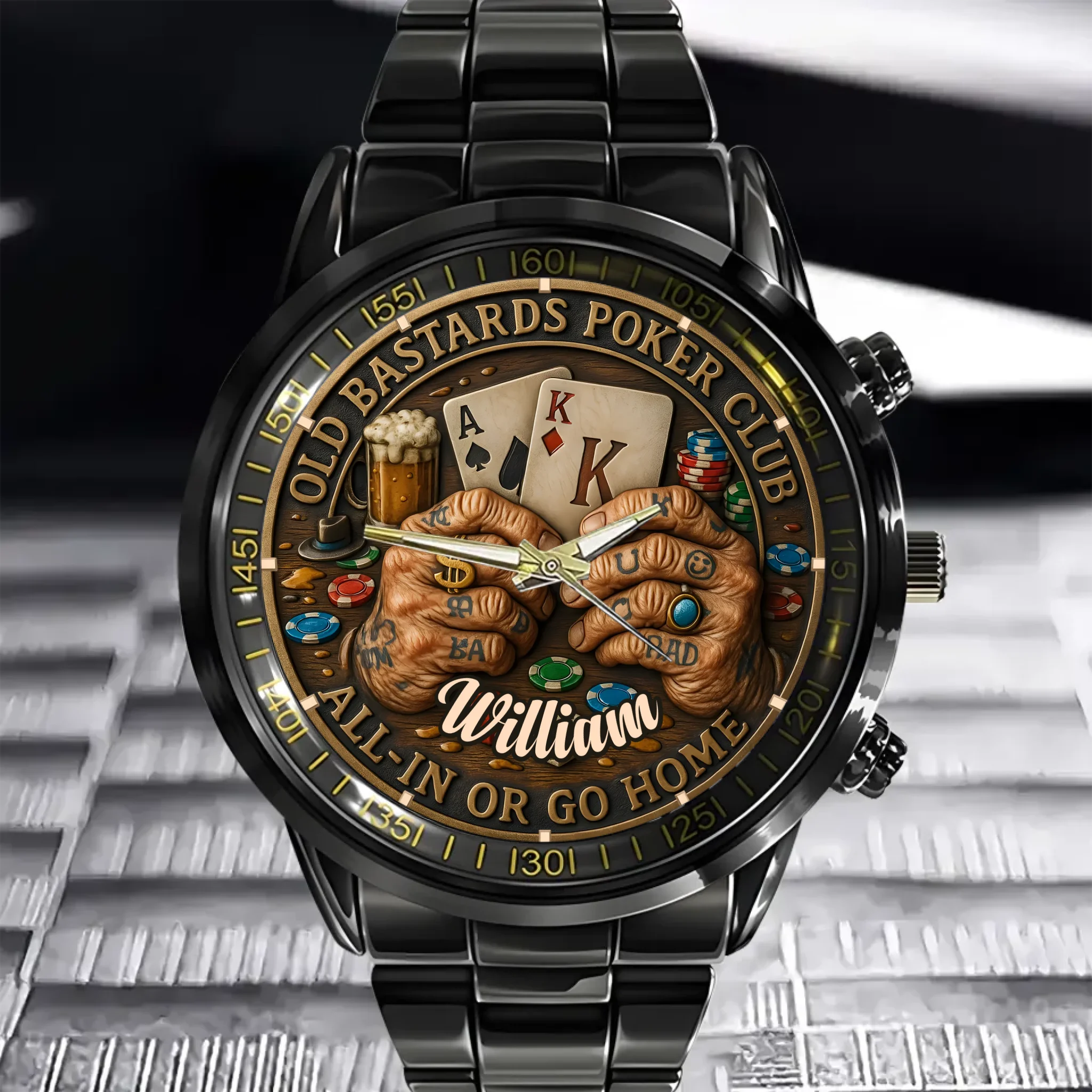 Bastards Poker Club Customized Watch - Personalized Name - Gifts For Poker Enthusiasts, Club Members, Men