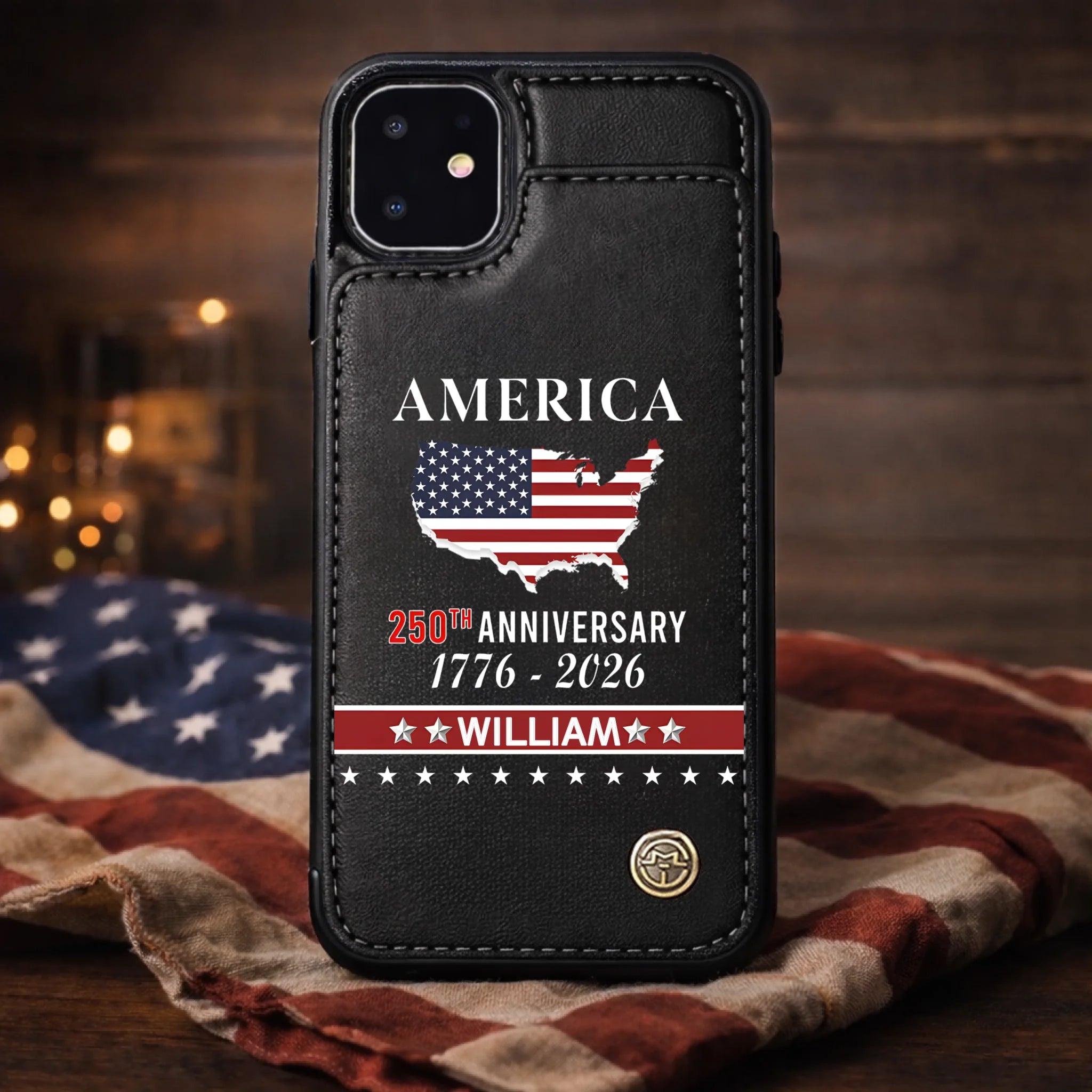 America 250th Anniversary Customized Wallet Phone Case - Personalized Name - Gift for Soldiers, Patriots