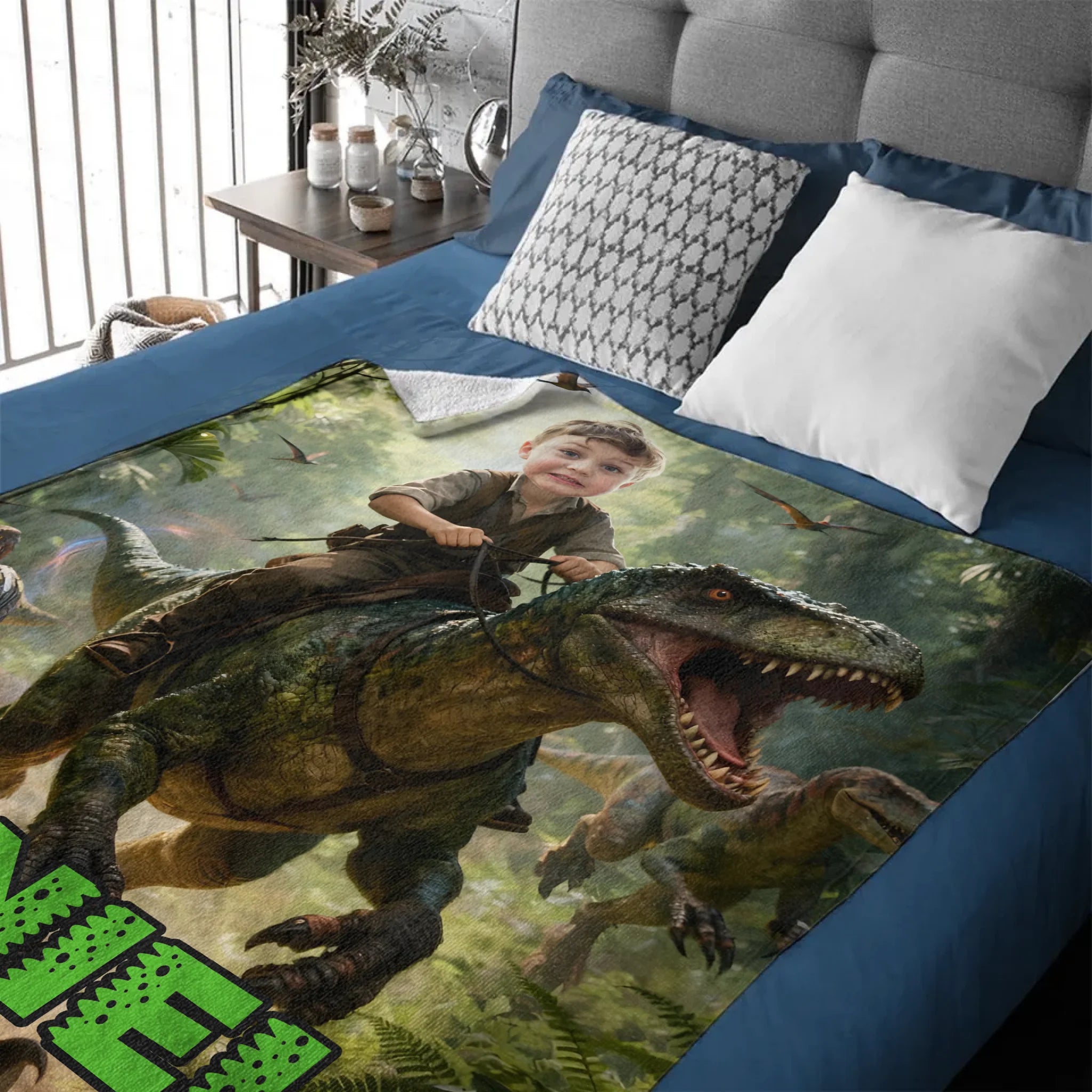 Dinosaur / Spider / Unicorn / Mermaid Theme Customized Photo Blanket - Personalized Photos and Names of Children - Gift for Children, Kids, Grandchildren