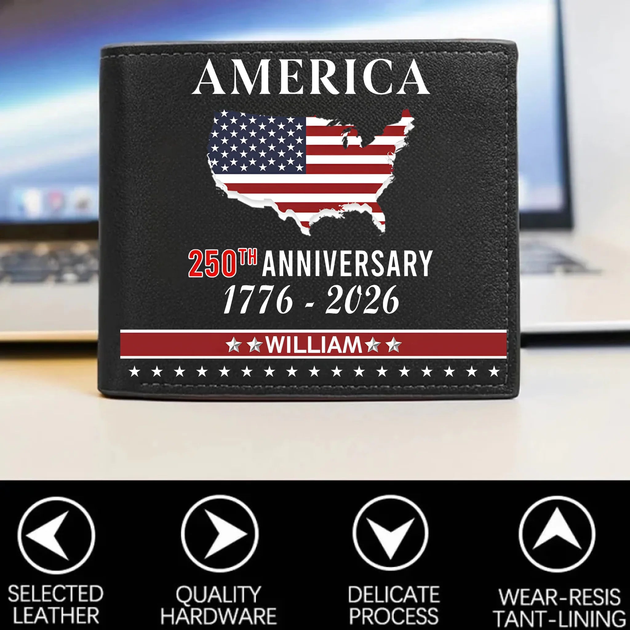 Customized USA 250th Anniversary Wallet - Personalized Name - The Patriot's Gift